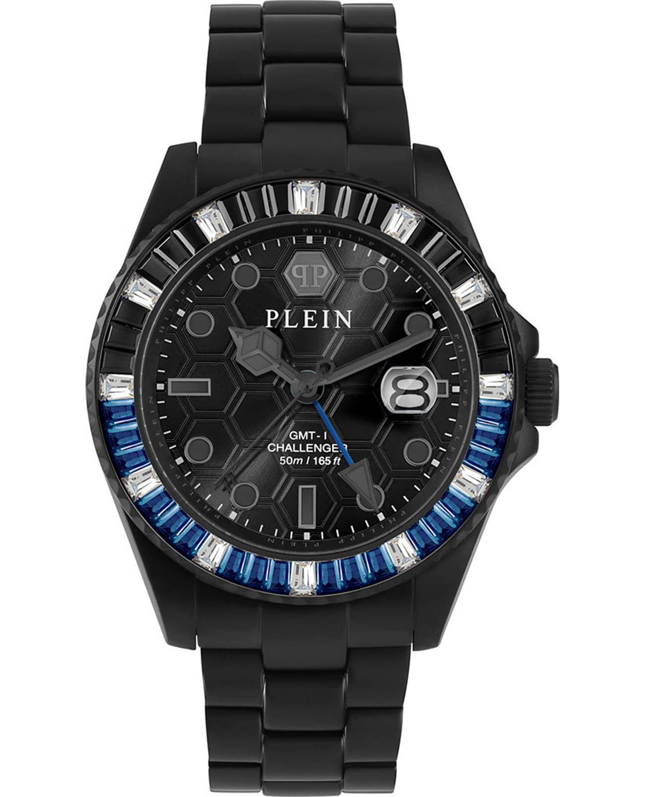 Philipp Plein Philipp Plein GMT-I Challenger  PWPZA0324  PWPZA0324 кварцевые мужские часы черный циферблат, браслет нержавеющая сталь с pvd-покрытием — вид спереди