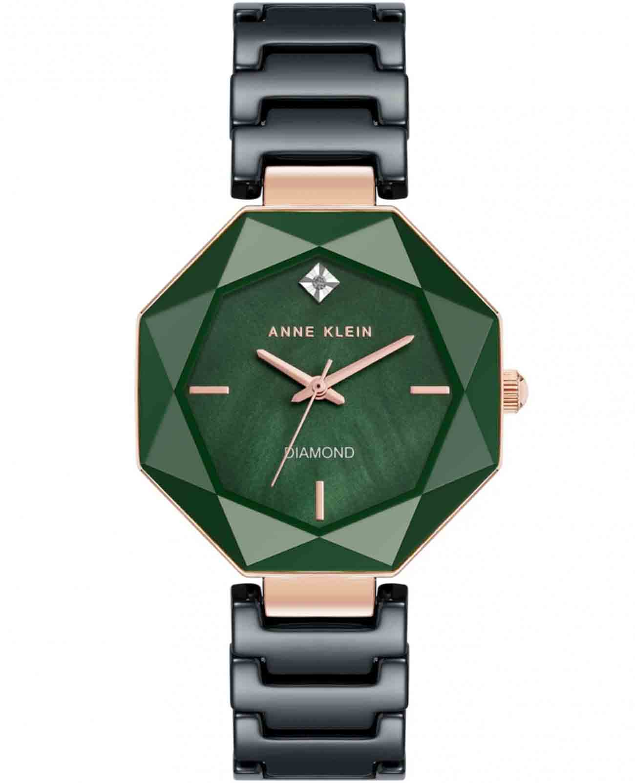 Anne Klein Anne Klein Ceramics 5064GNBK  5064GNBK кварцевые женские часы зеленый циферблат, браслет керамика — вид спереди