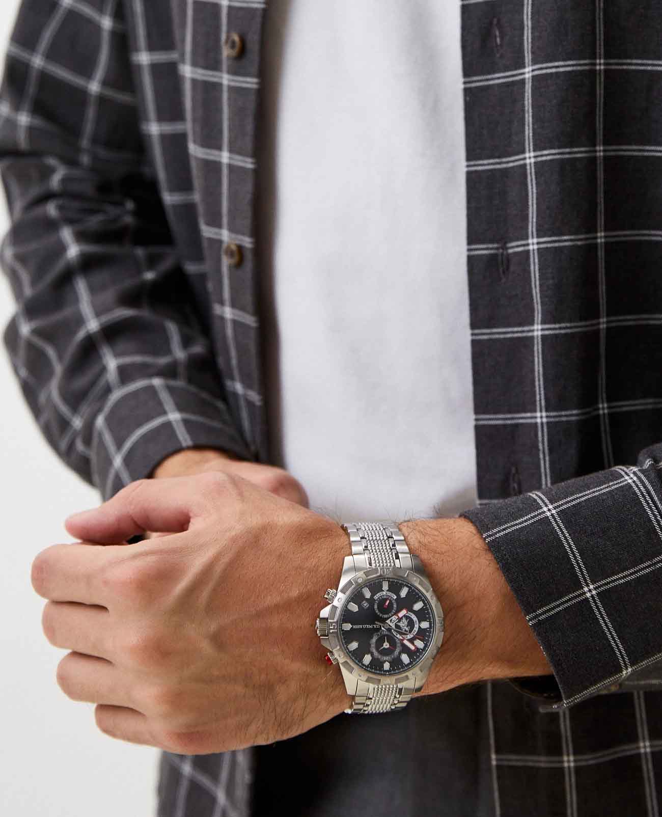 U.S. Polo Assn. U.S. Polo Assn. USPA1077-01,  сша мужские часы на браслете нержавеющая сталь боковой вид