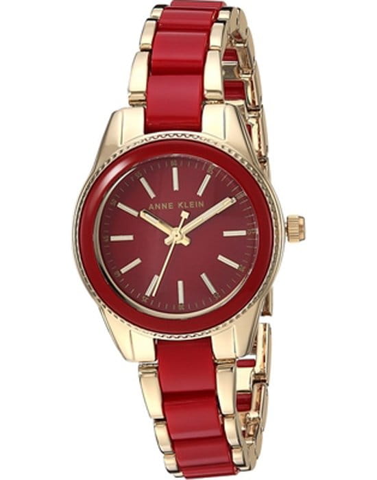 Anne Klein Anne Klein Classic  3212RDGB  3212RDGB кварцевые женские часы красный циферблат, браслет сталь c pvd покрытием + пластик — вид спереди