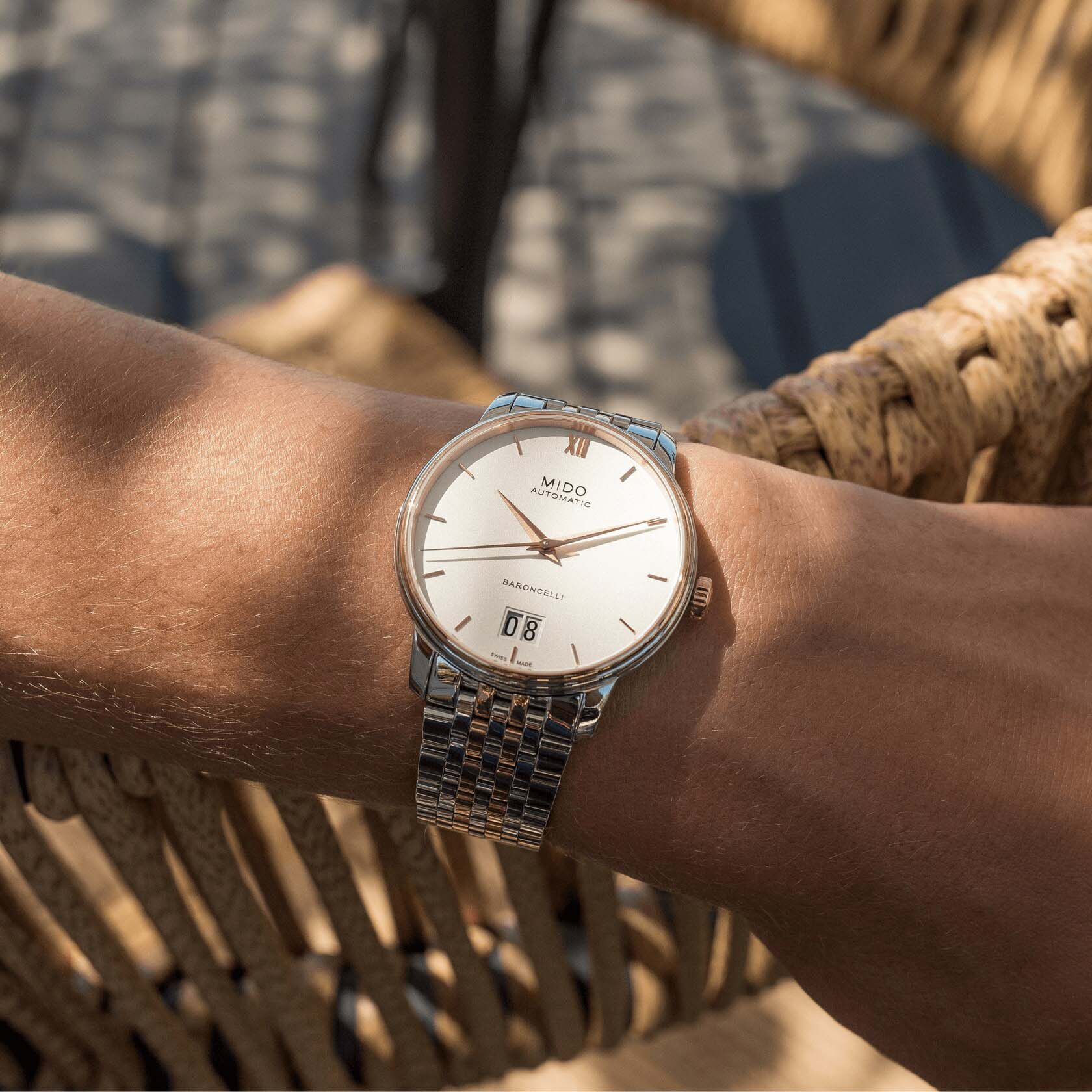 Оригинальные часы Mido Mido Baroncelli Big Date M027.426.22.018.00 механические калибр механизма mido calibre 80 (на базе eta c07.651) общий вид