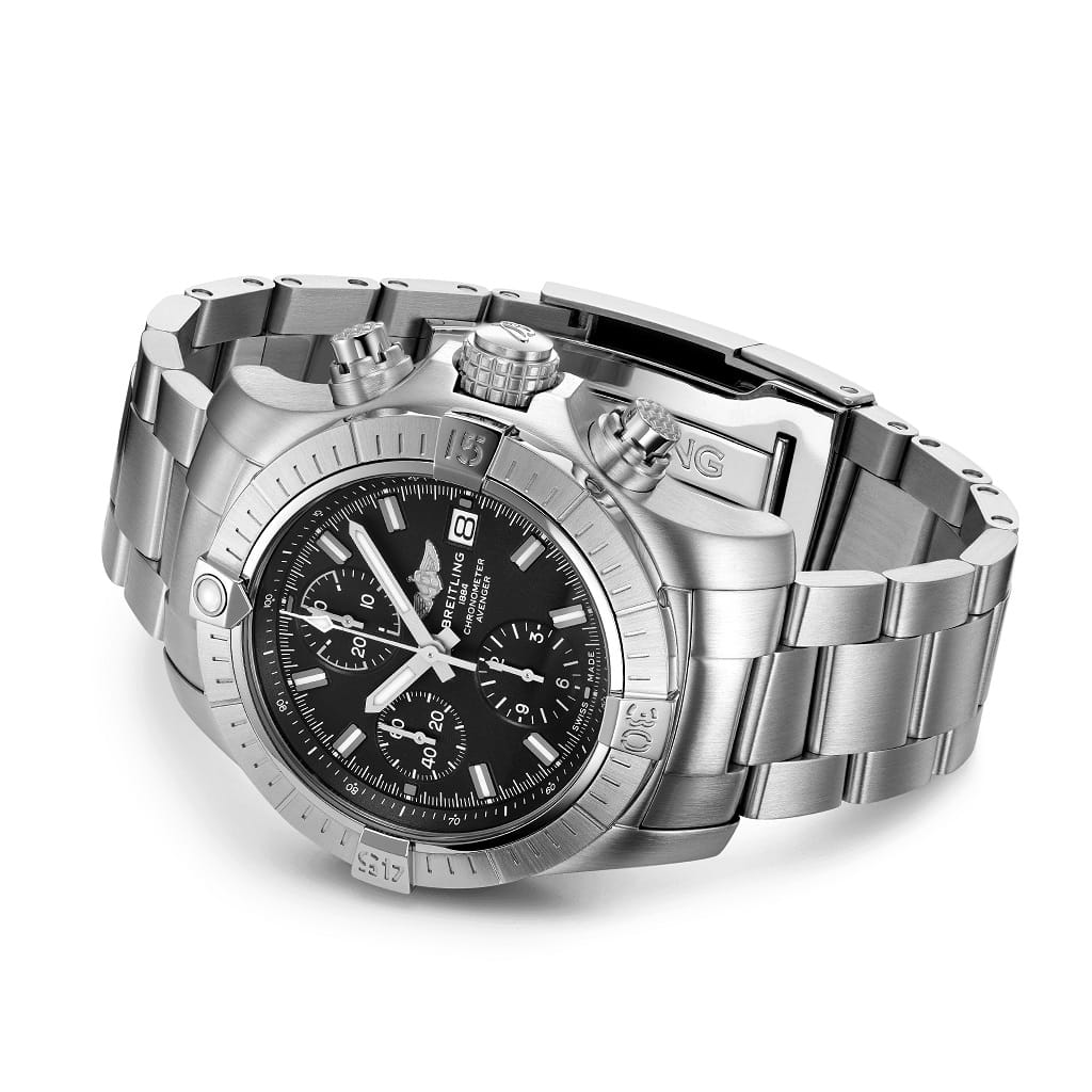 Breitling Breitling Avenger Chronograph 43 A13385101B1A1, avenger швейцария мужские часы на браслете нержавеющая сталь боковой вид
