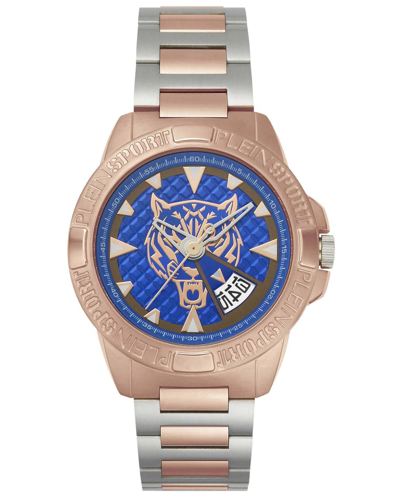 Plein Sport Plein Sport Touchdown PSFBA1223  PSFBA1223 кварцевые мужские часы синий циферблат, браслет сталь с ip покрытием — вид спереди