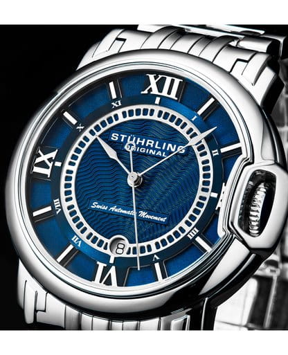 Stuhrling Stuhrling Heritage Depthmaster 1001.02 механические мужские часы часы крупный план синий циферблата