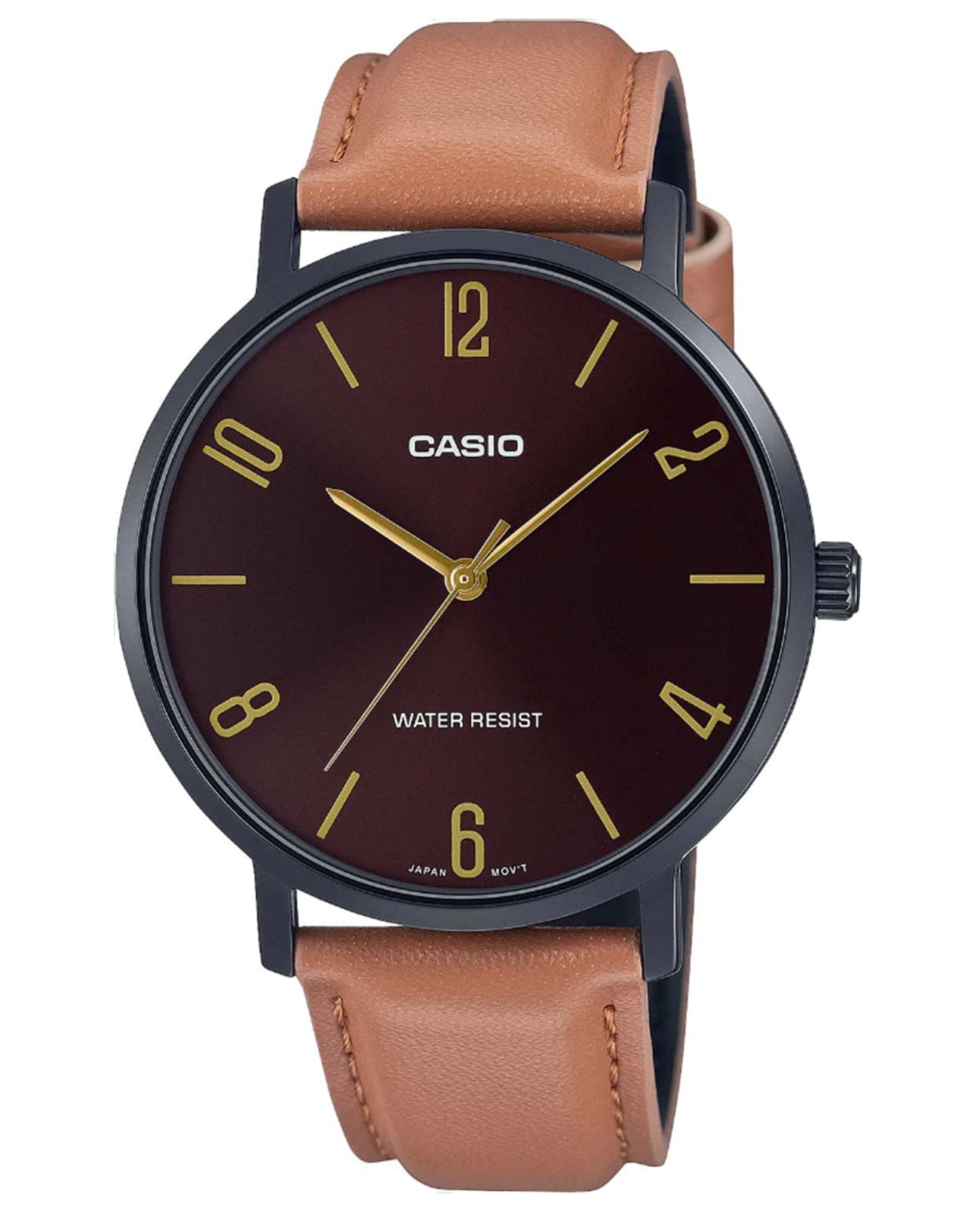 Casio Casio MTP-VT01BL-5B  MTP-VT01BL-5B кварцевые мужские часы коричневый циферблат, браслет кожаный — вид спереди