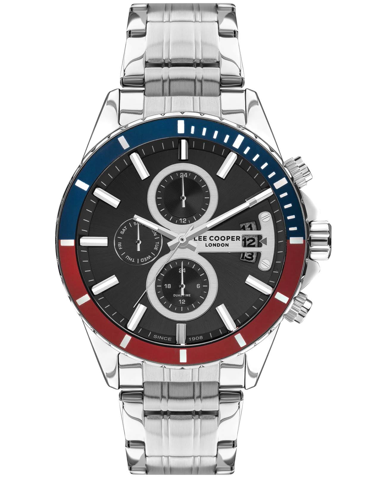 Lee Cooper Lee Cooper LC07529.350  LC07529.350 кварцевые мужские часы черный циферблат, браслет нержавеющая сталь — вид спереди