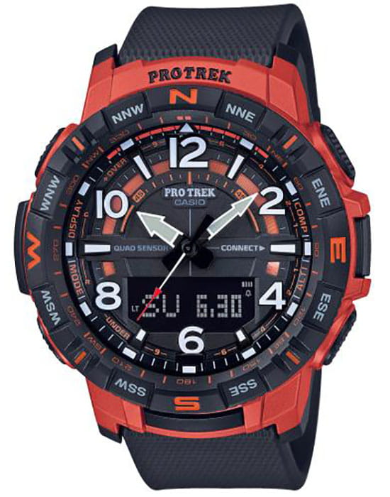 Casio Casio Pro Trek PRT-B50-4 PRT PRT-B50-4ER кварцевые мужские часы черный циферблат, браслет пластик — вид спереди
