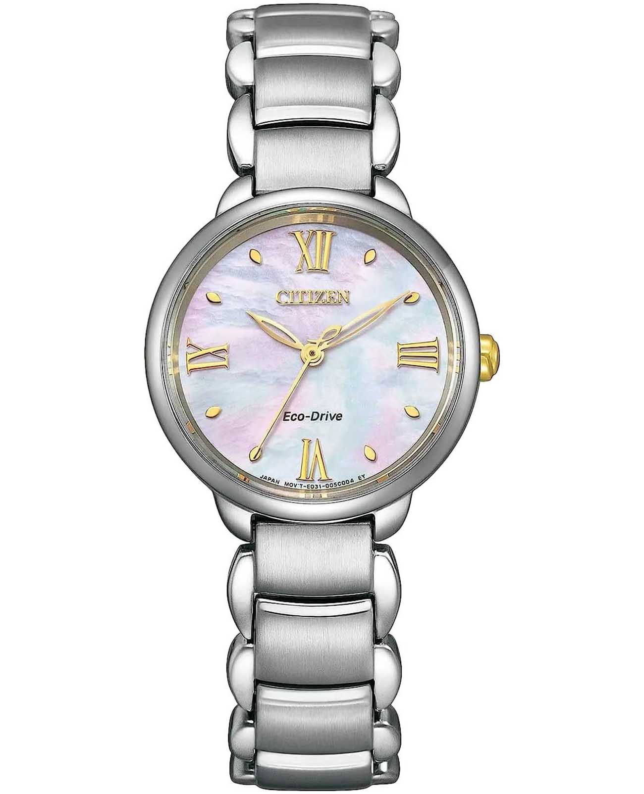 Citizen Citizen Citizen L EM0927-87Y  EM0927-87Y кварцевые женские часы перламутровый циферблат, браслет нержавеющая сталь — вид спереди
