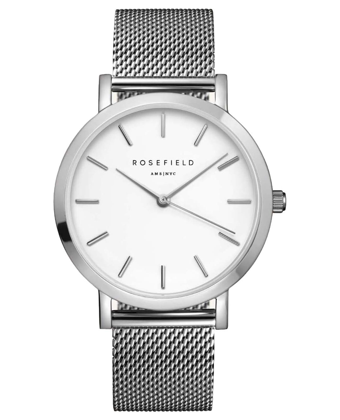 Rosefield Rosefield The Mercer MWS-M40  MWS-M40 кварцевые женские часы белый циферблат, браслет нержавеющая сталь — вид спереди