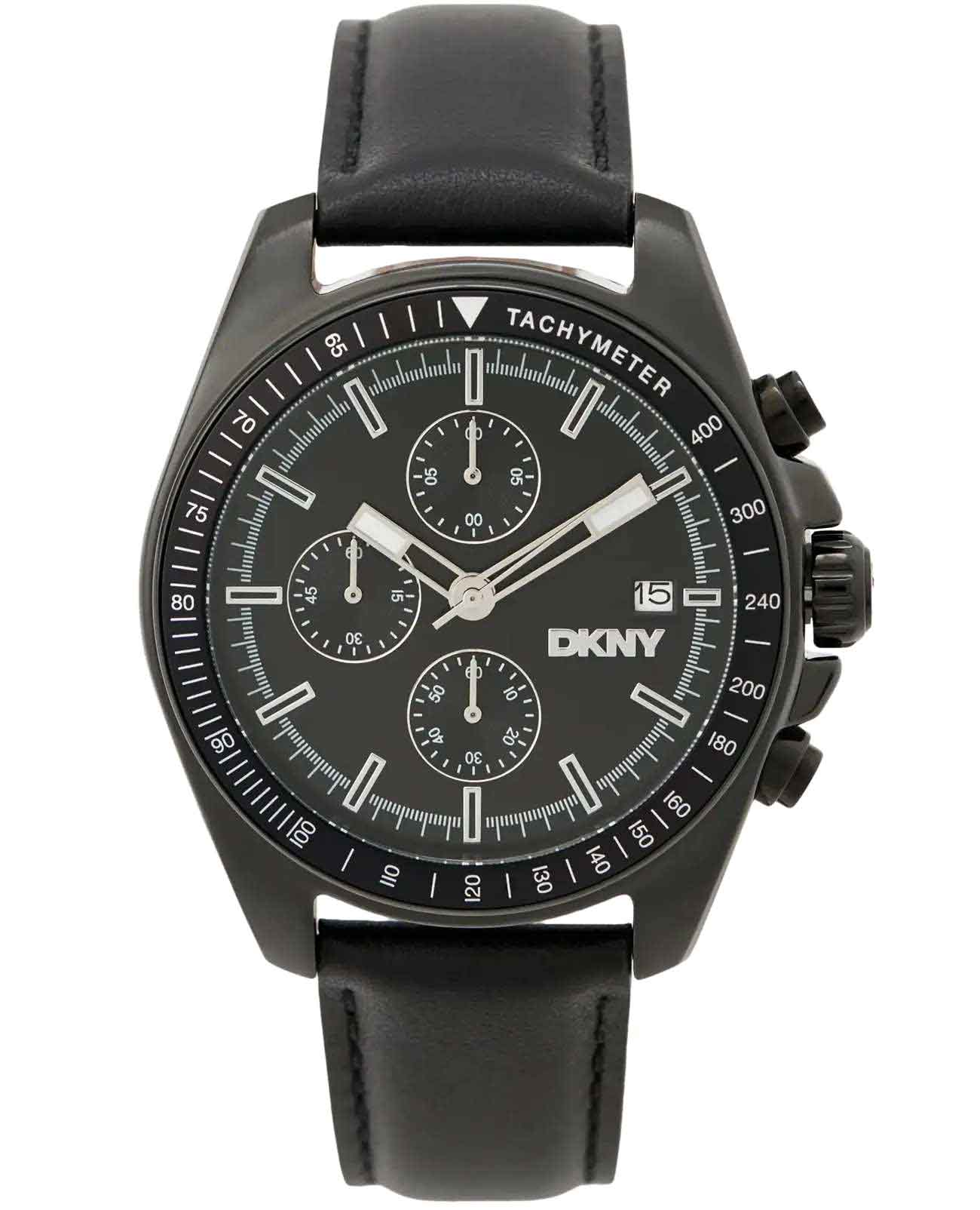 DKNY DKNY Central Park Chrono DK1G049L0025  DK1G049L0025 кварцевые мужские часы черный циферблат, браслет кожаный — вид спереди