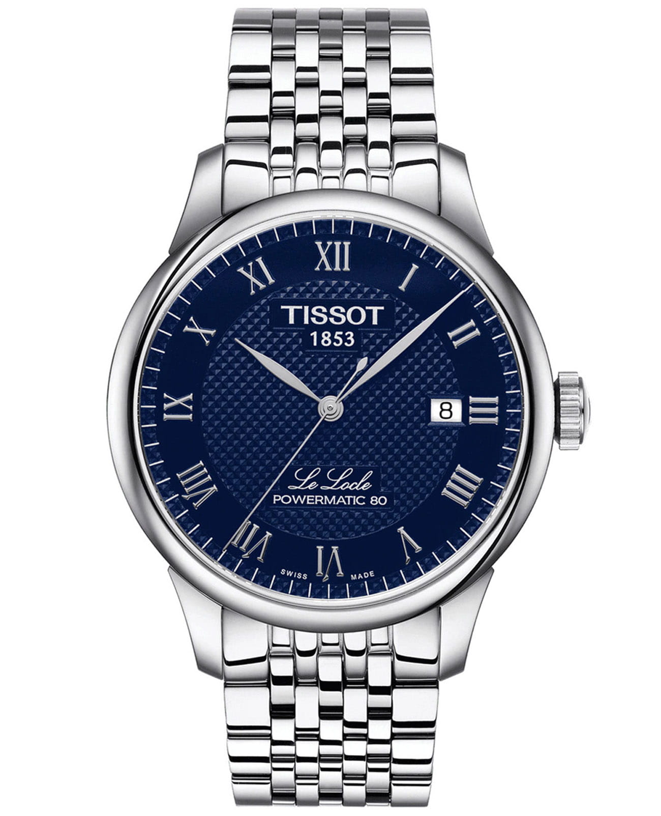 Tissot Tissot Le Locle Powermatic 80 T006.407.11.043.00 Le Locle Automatic T0064071104300 механические мужские часы синий циферблат, браслет нержавеющая сталь — вид спереди