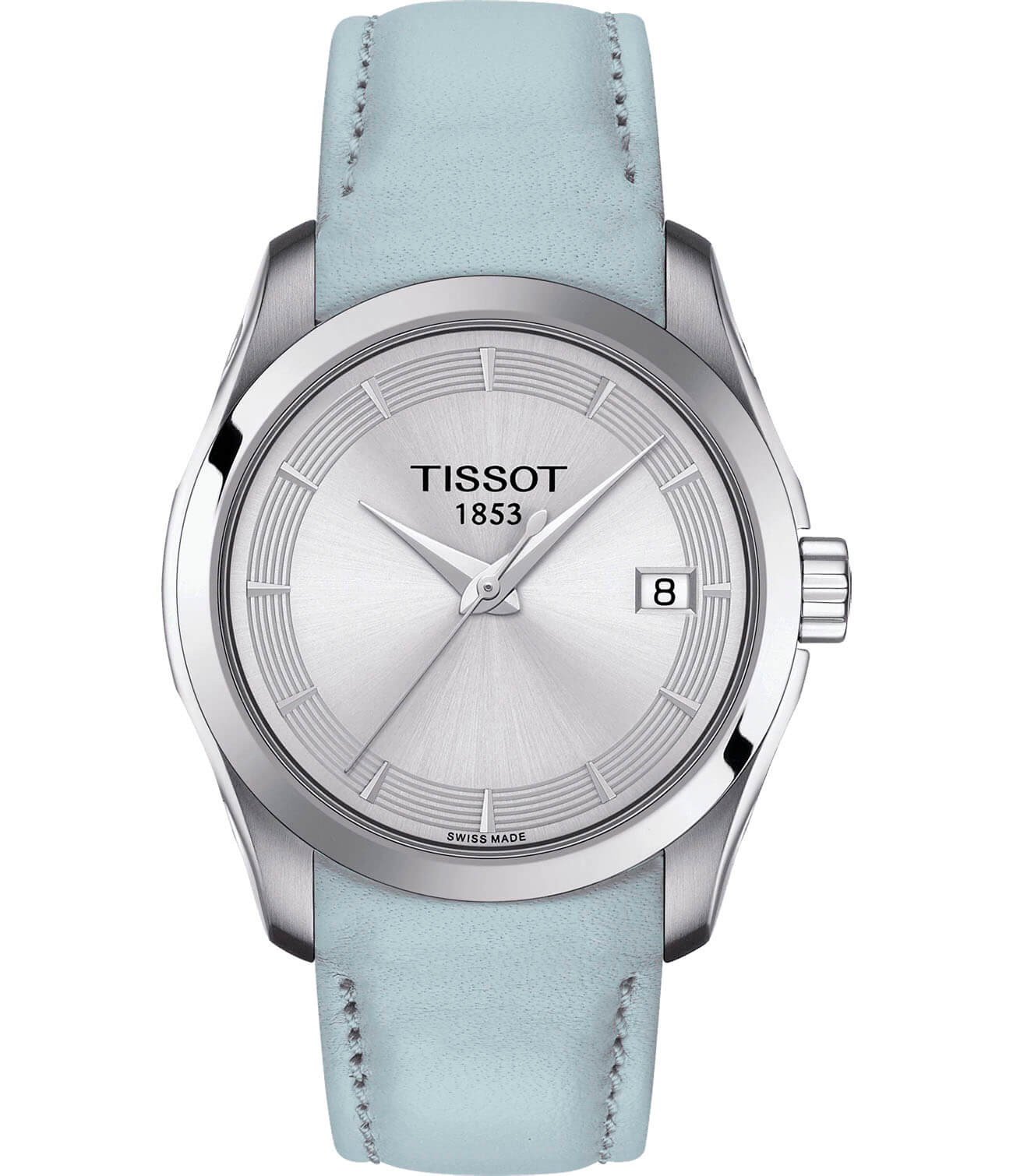 Tissot Tissot Couturier Lady T035.210.16.031.02 Couturier T0352101603102 кварцевые женские часы серебристый циферблат, браслет кожаный — вид спереди