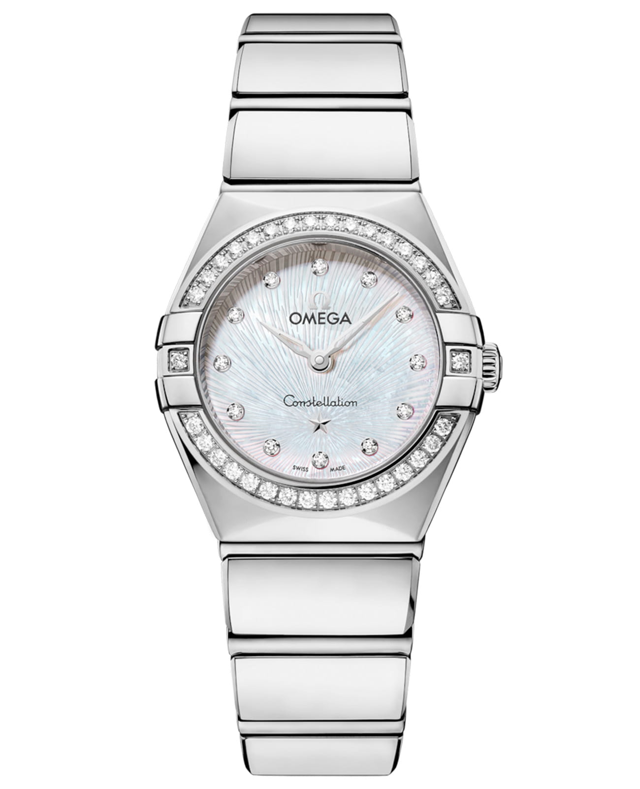 Omega Omega Constellation 131.15.25.60.55.002  13115256055002 кварцевые женские часы перламутровый циферблат, браслет нержавеющая сталь — вид спереди