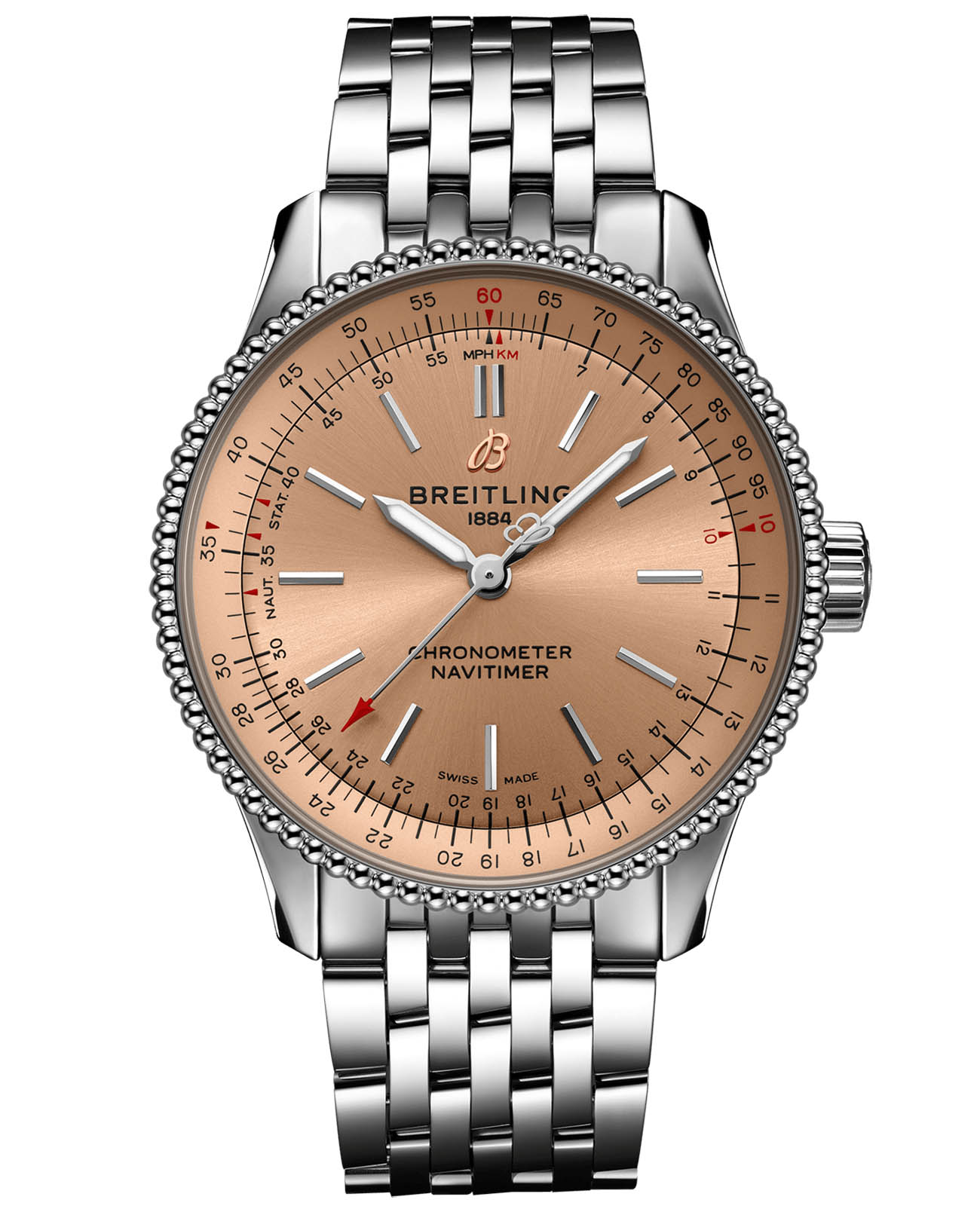 Breitling Breitling Navitimer Automatic 35 A17395201K1A1  A17395201K1A1 механические женские часы коричневый циферблат, браслет нержавеющая сталь — вид спереди