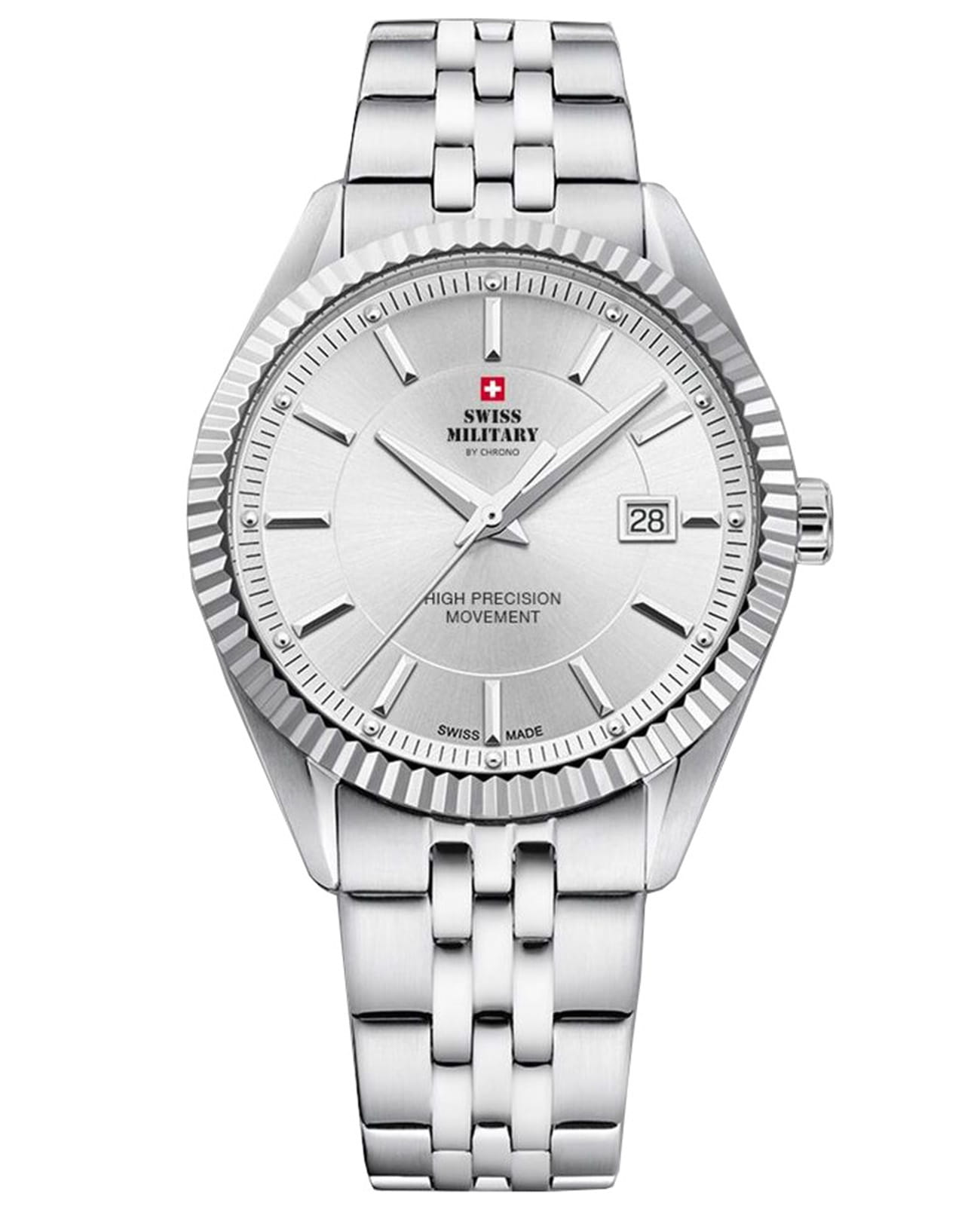 Swiss Military by Chrono Swiss Military by Chrono Сверхточные SM34065.02  SM34065.02 кварцевые мужские часы черный циферблат, браслет нержавеющая сталь — вид спереди