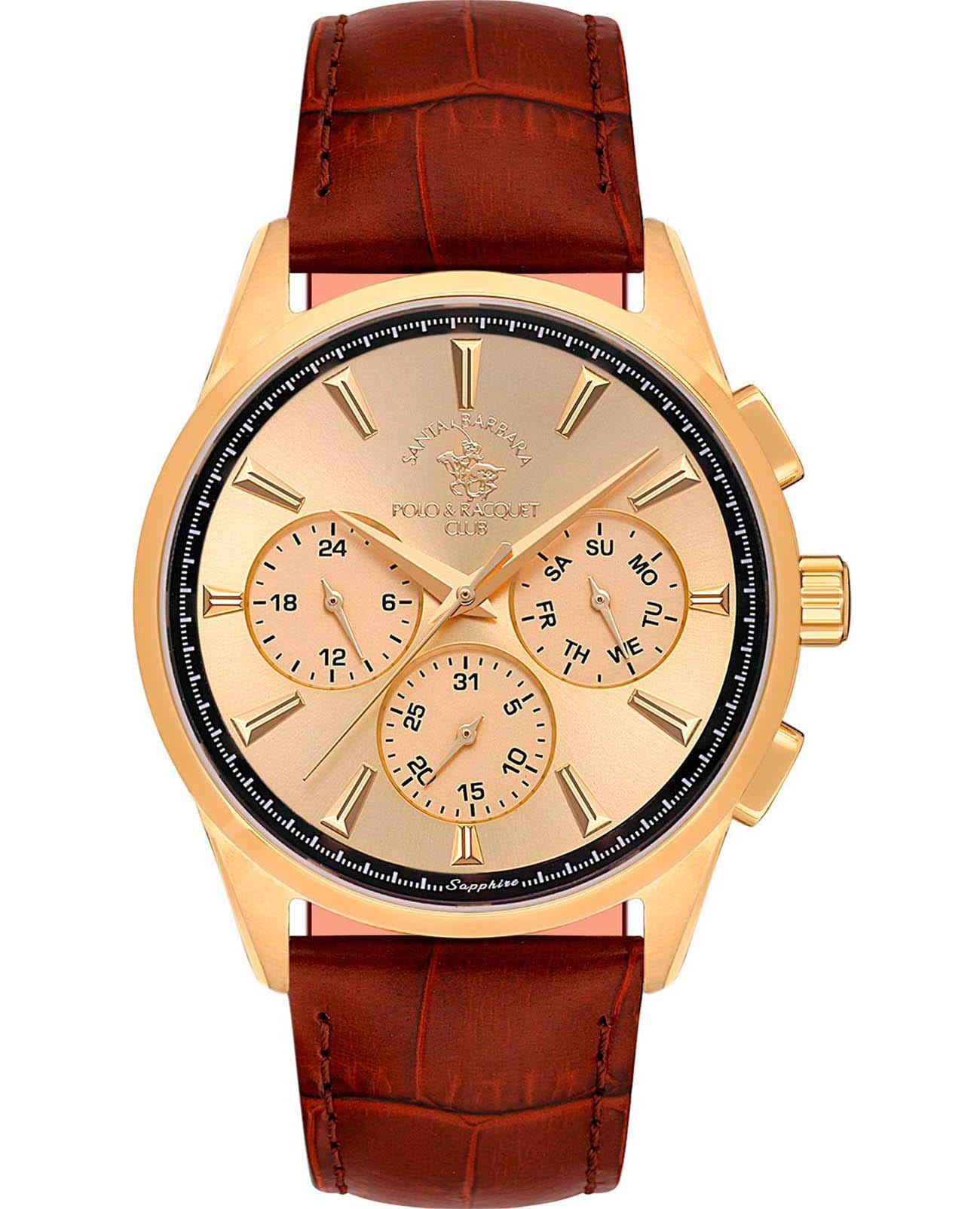Santa Barbara Polo & Racquet Club Santa Barbara Polo & Racquet Club Noble SB.1.10543-4  SB.1.10543-4 кварцевые мужские часы золотой циферблат, браслет кожаный — вид спереди