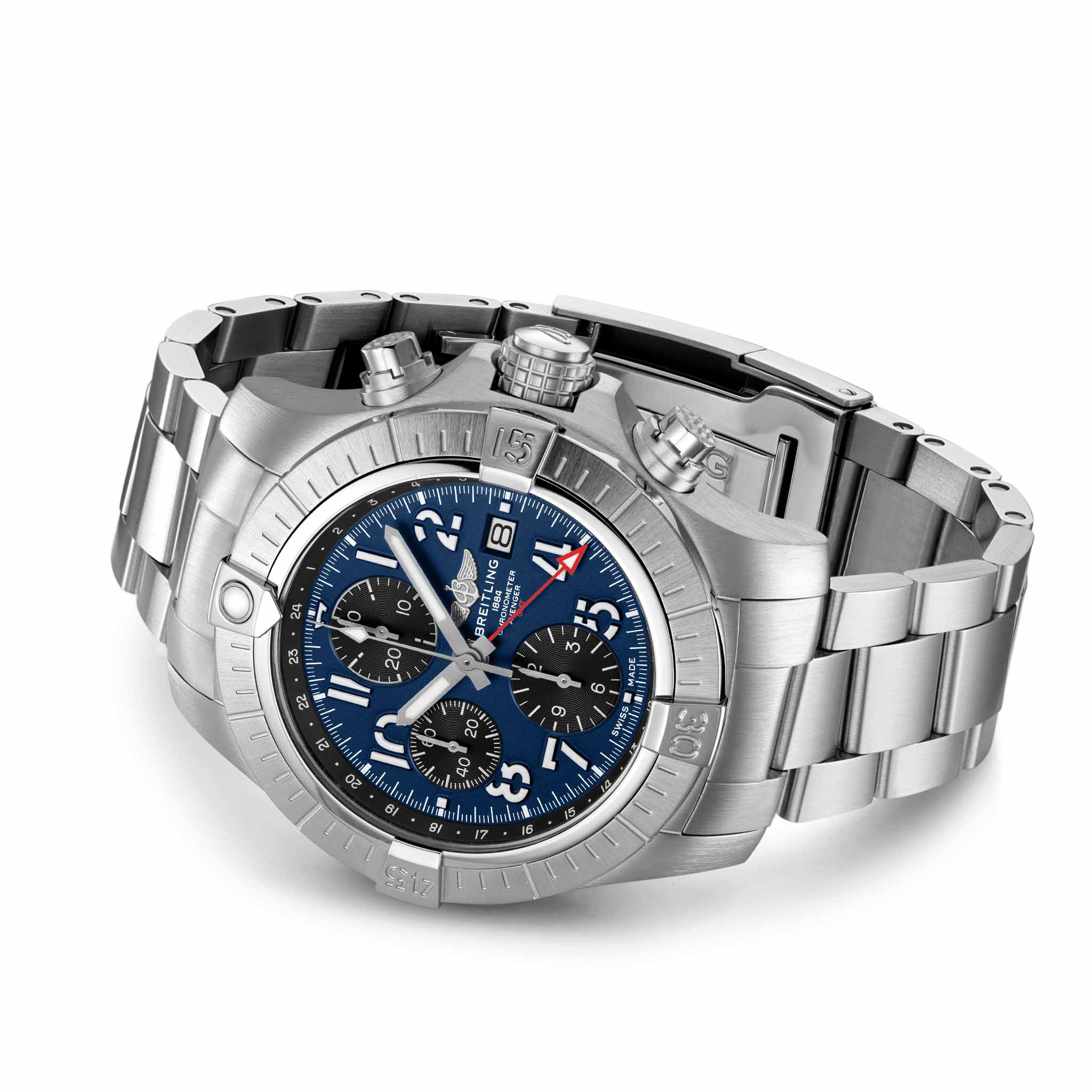 Breitling Breitling Avenger Chronograph GMT 45 A24315101C1A1, avenger швейцария мужские часы на браслете нержавеющая сталь боковой вид