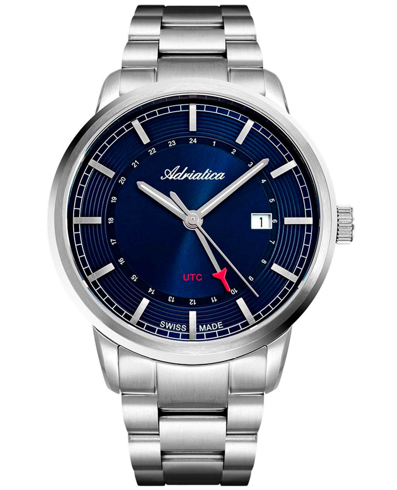 Adriatica Adriatica Premiere A8307.5115Q  A8307.5115Q кварцевые мужские часы синий циферблат, браслет нержавеющая сталь — вид спереди