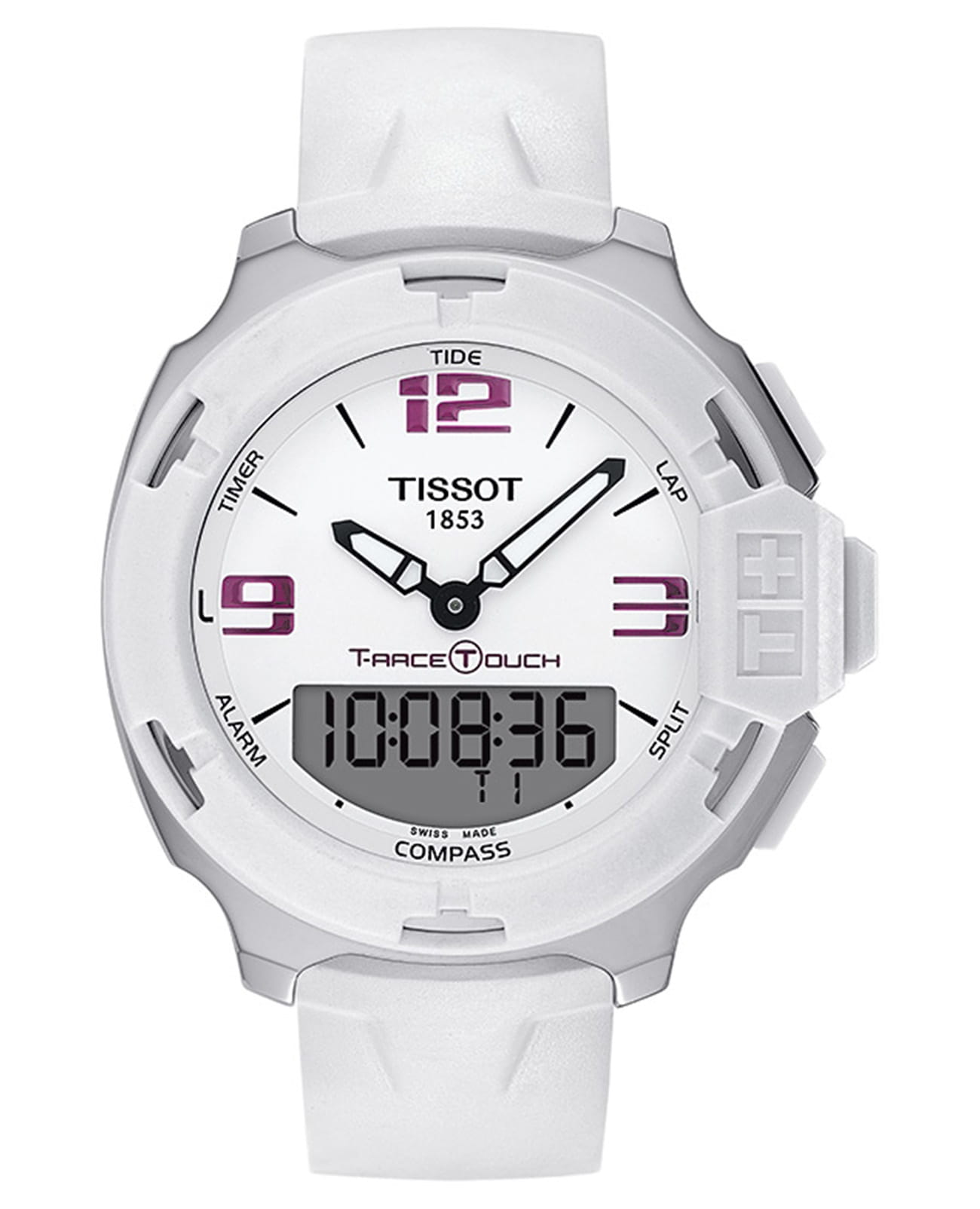 Tissot Tissot T-Race Touch T081.420.17.017.00 T Race T0814201701700 кварцевые мужские часы белый циферблат, браслет каучук — вид спереди