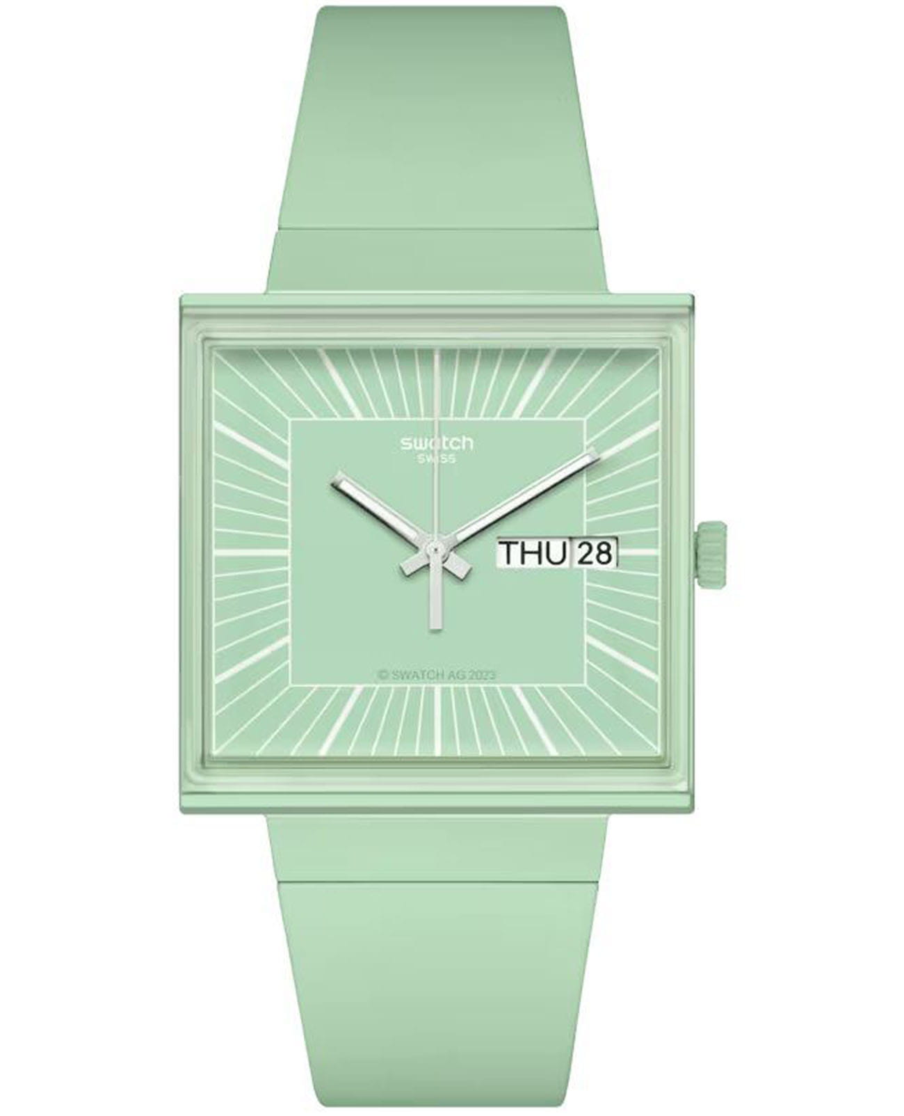 Swatch Swatch Square Bioceramic Standard SO34G701  SO34G701 кварцевые женские часы зеленый циферблат, браслет биоматериал — вид спереди