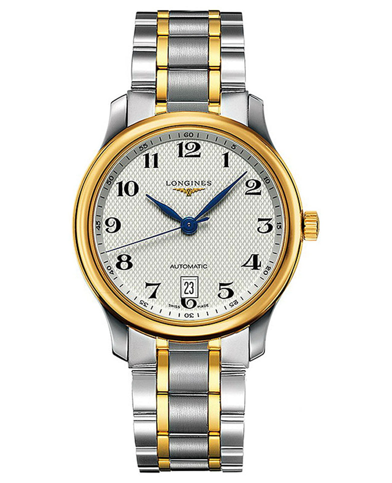 Longines Longines Master Collection L2.628.5.78.7  L26285787 механические мужские часы белый циферблат, браслет нержавеющая сталь + золото 18к — вид спереди