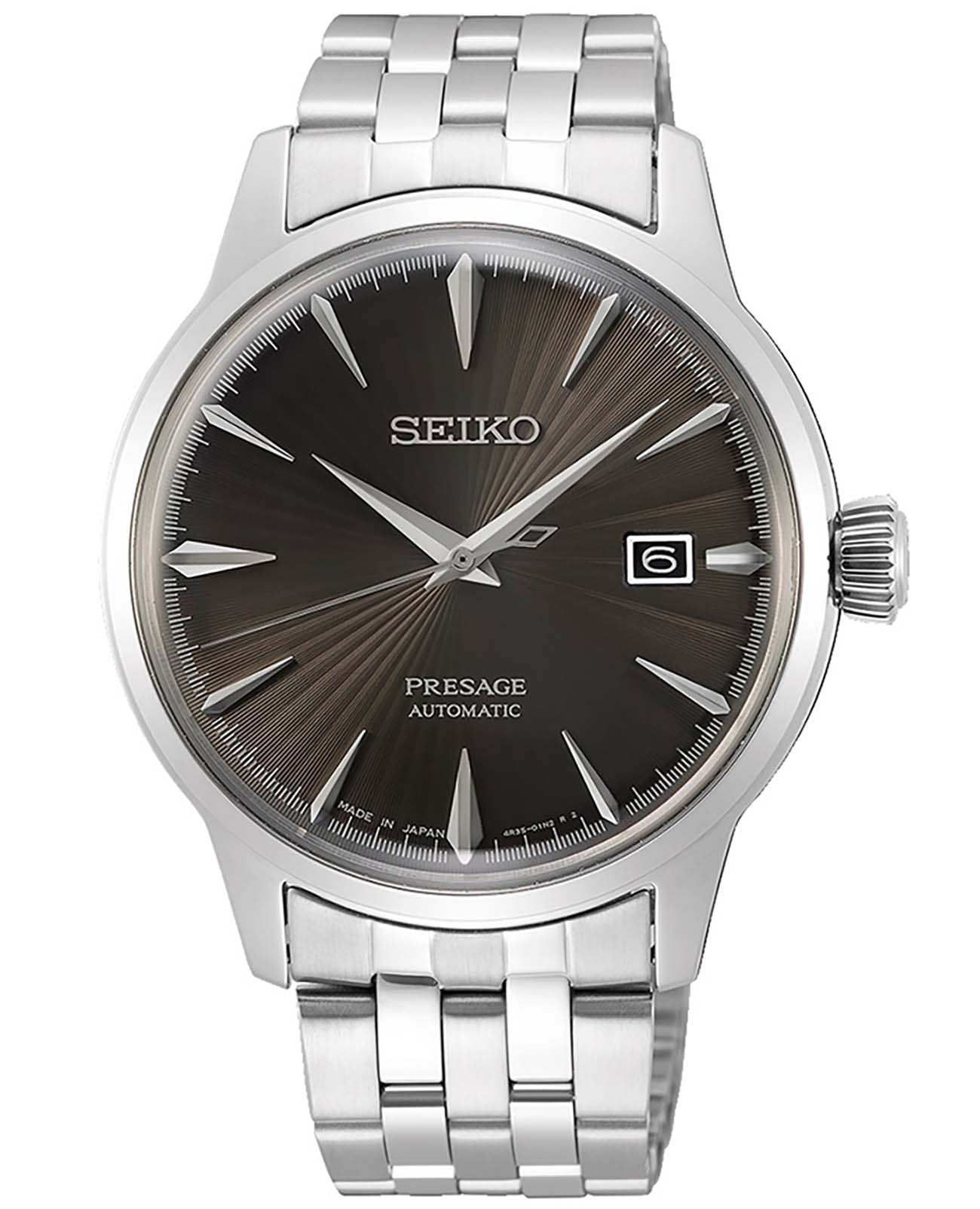 Seiko Seiko Presage SRPE17J1  SRPE17J1 механические мужские часы черный циферблат, браслет нержавеющая сталь — вид спереди
