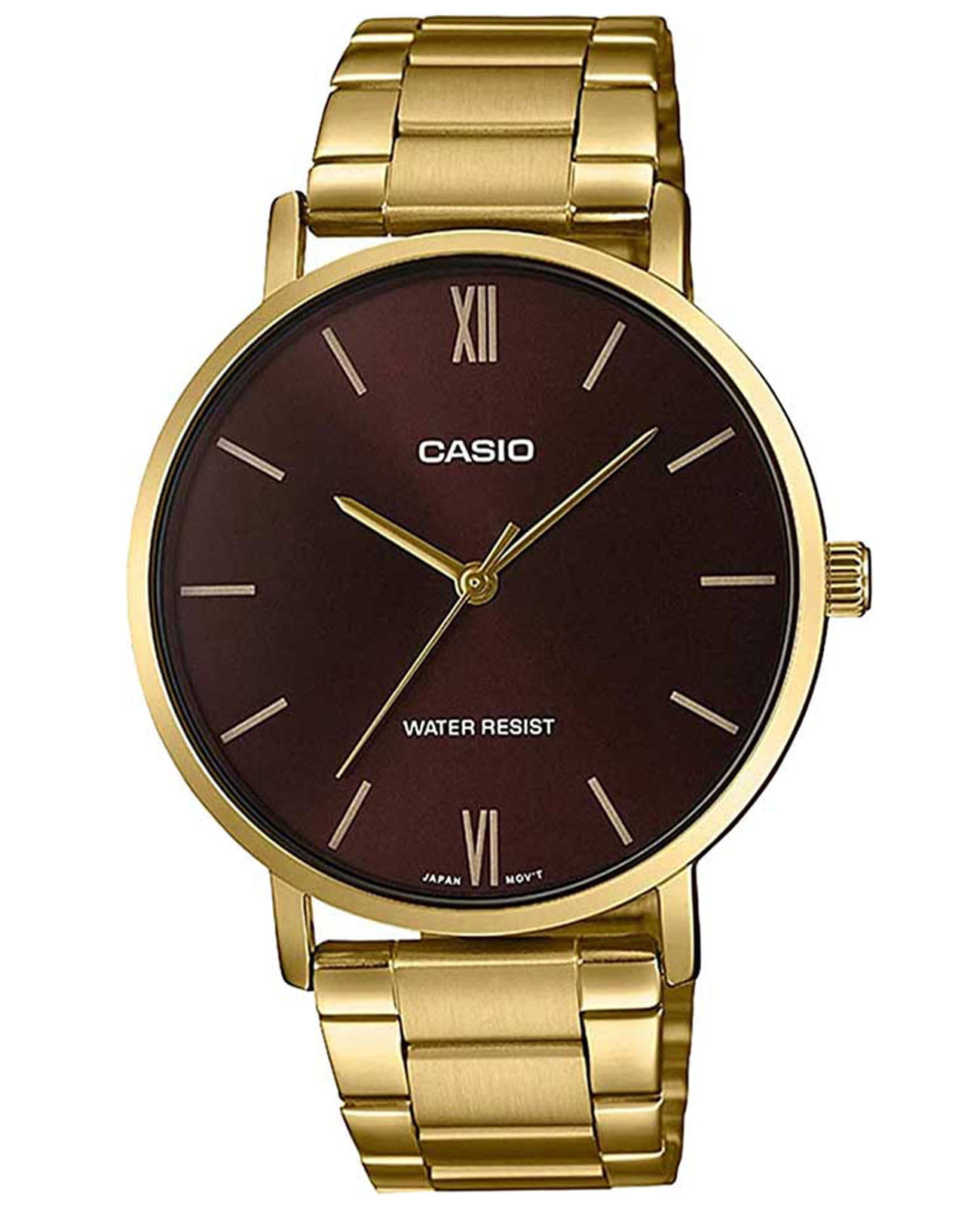 Casio Casio Collection MTP-VT01G-5BUDF (MTP-VT01G-5B)  MTP-VT01G-5B кварцевые мужские часы красный циферблат, браслет сталь с ip покрытием — вид спереди