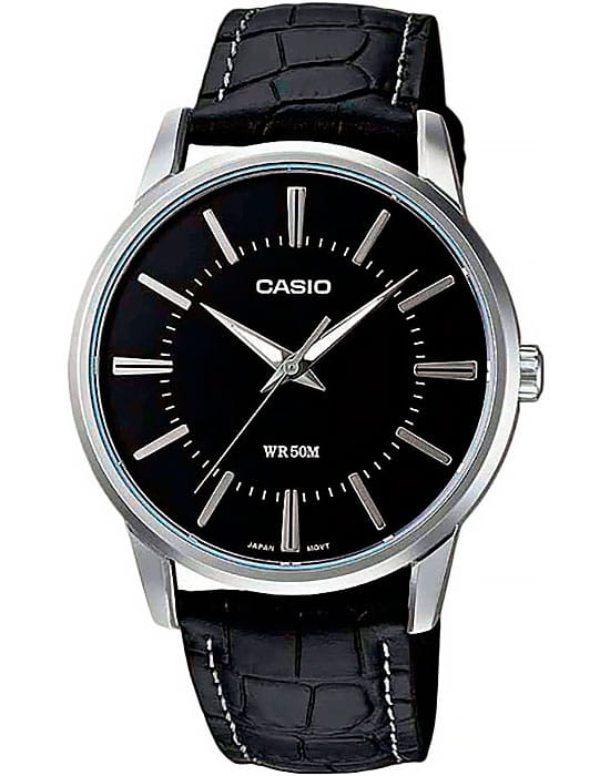 Casio Casio Collection MTP-1303PL-1A  MTP-1303PL-1A кварцевые мужские часы черный циферблат, браслет кожаный — вид спереди
