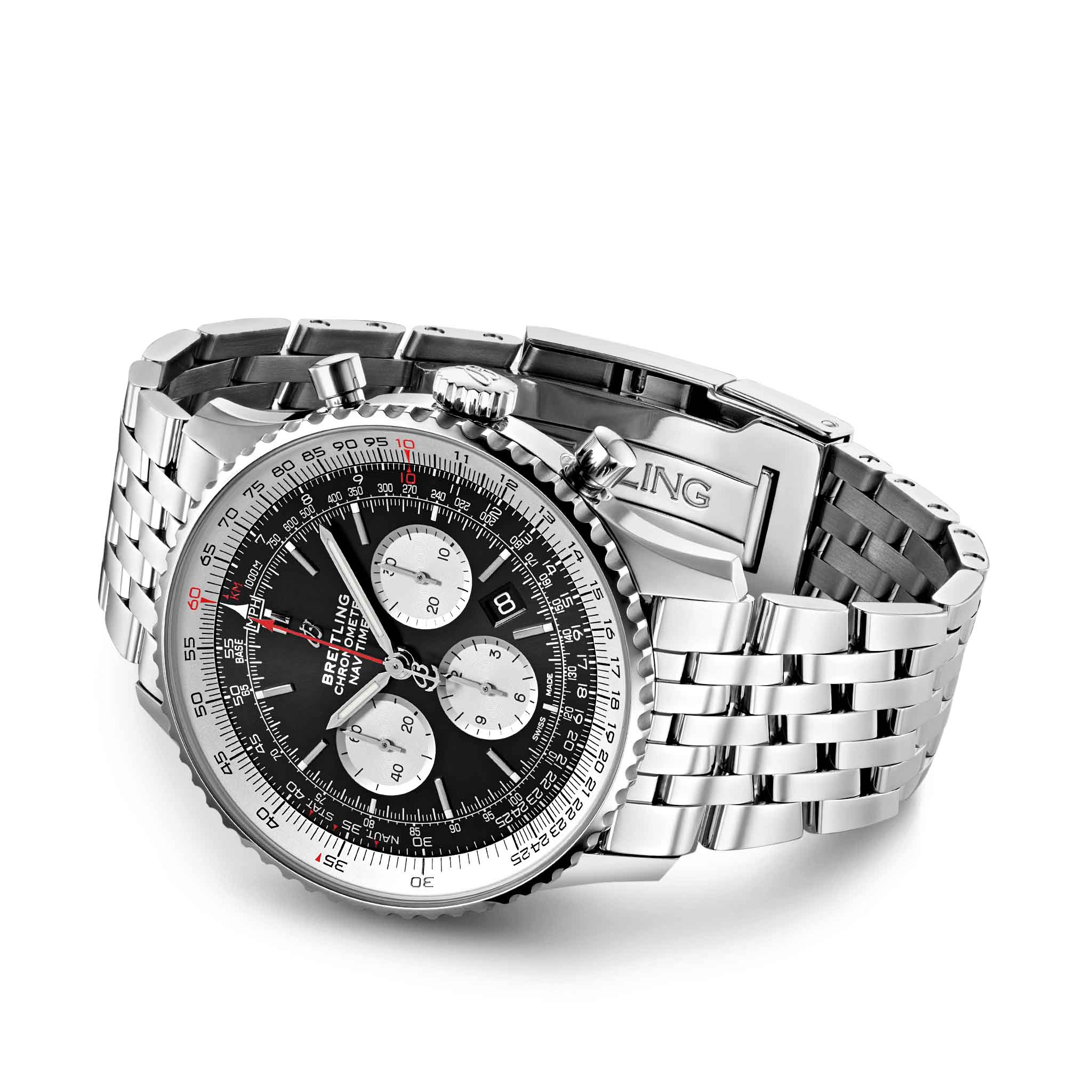 Breitling Breitling Navitimer B01 Chronograph 46 AB0127211B1A1, navitimer швейцария мужские часы на браслете нержавеющая сталь боковой вид
