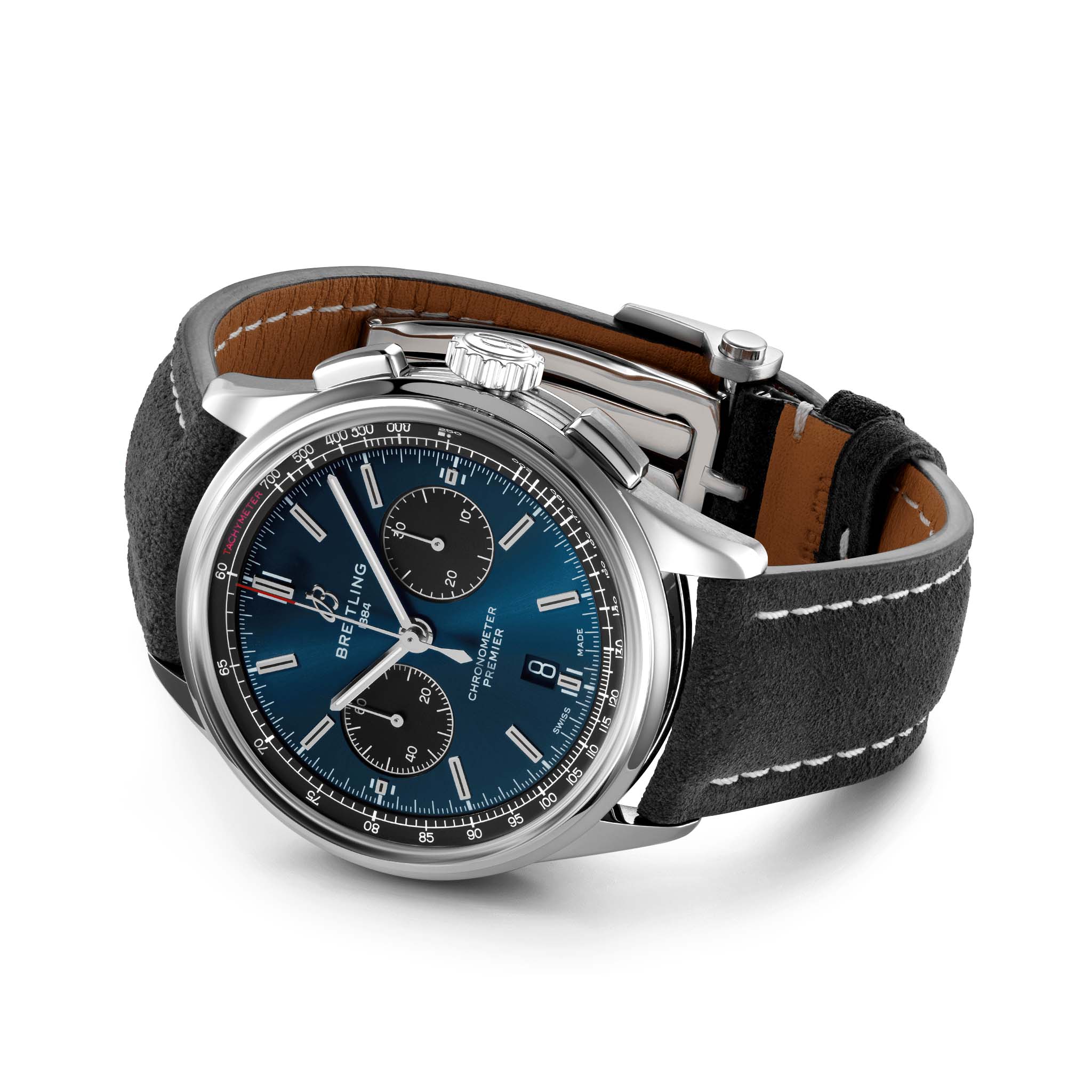 Breitling Breitling Premier B01 Chronograph 42 AB0118221C1X4, premier швейцария мужские часы на браслете кожаный боковой вид