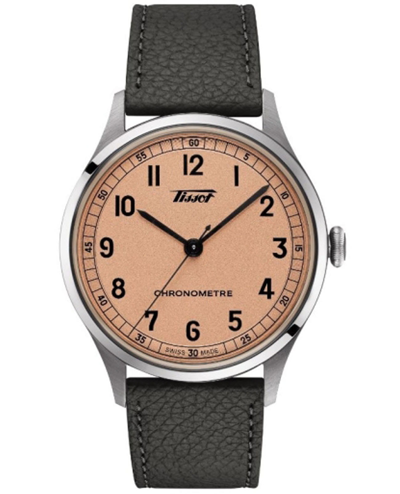 Tissot Tissot Heritage 1938 T142.464.16.332.00  T1424641633200 механические мужские часы розовый циферблат, браслет кожаный — вид спереди