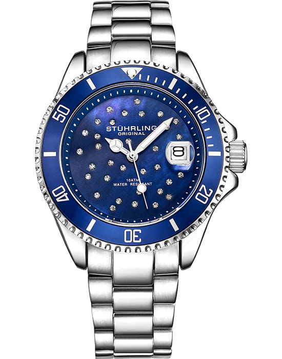 Stuhrling Stuhrling Vogue 3977.3  3977.3 кварцевые женские часы синий циферблат, браслет нержавеющая сталь — вид спереди