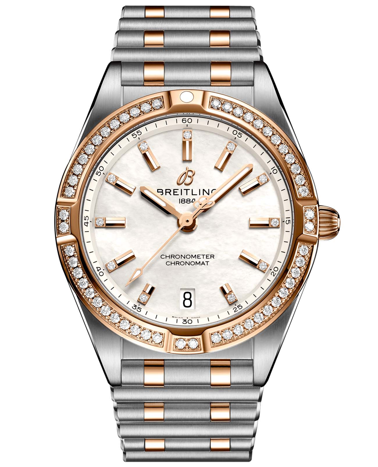 Breitling Breitling Chronomat 32 U77310591A2U1  U77310591A2U1 кварцевые женские часы белый циферблат, браслет нержавеющая сталь + золото 18к — вид спереди