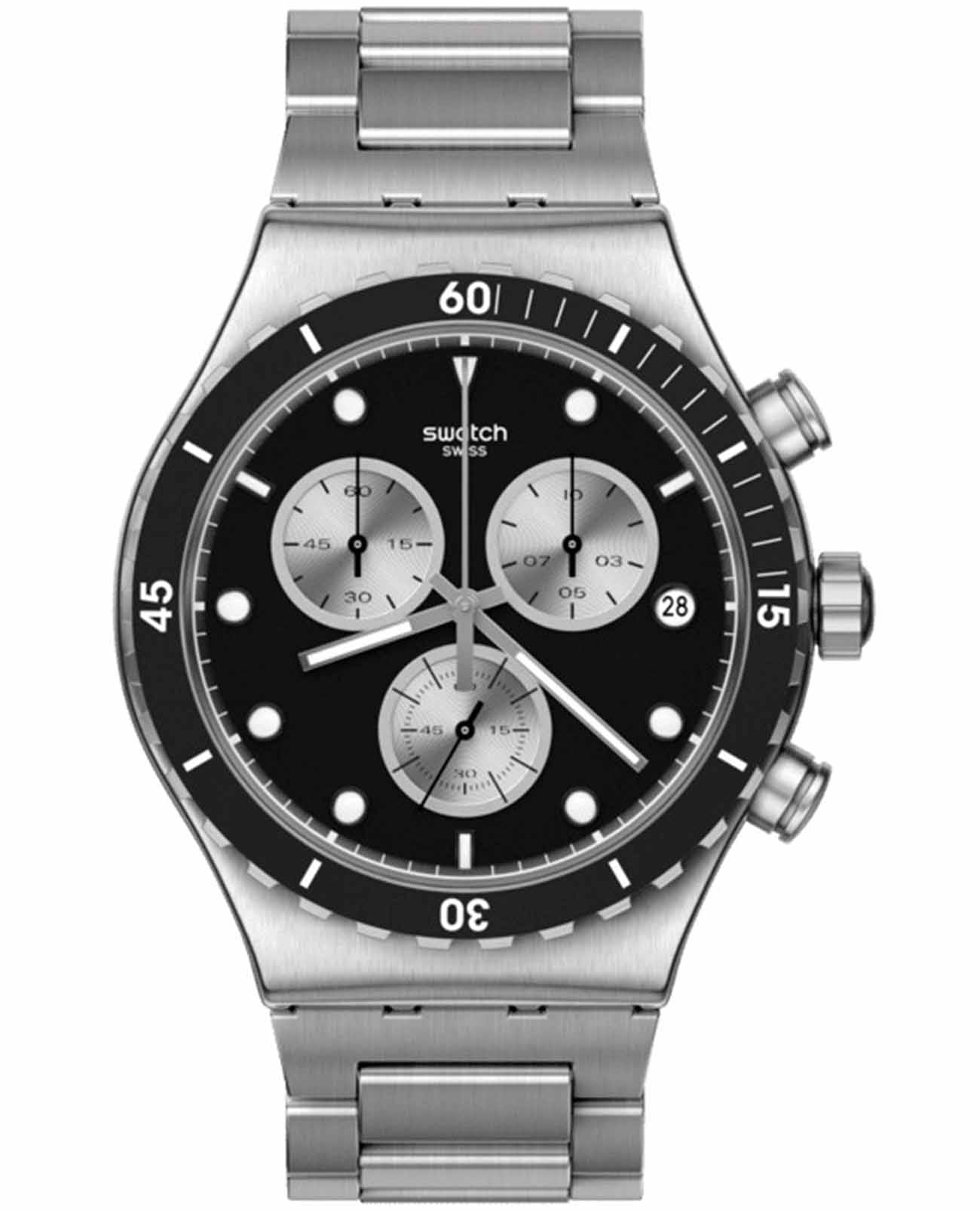 Swatch Swatch I New Chrono YVS487G  YVS487G кварцевые женские часы черный циферблат, браслет нержавеющая сталь — вид спереди