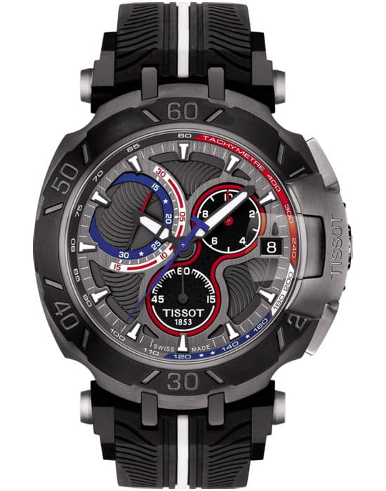 Tissot Tissot T-Race Nicky Hayden 2017 T092.417.37.061.01 T Race T0924173706101 кварцевые мужские часы черный циферблат, браслет 18-каратное желтое золото — вид спереди