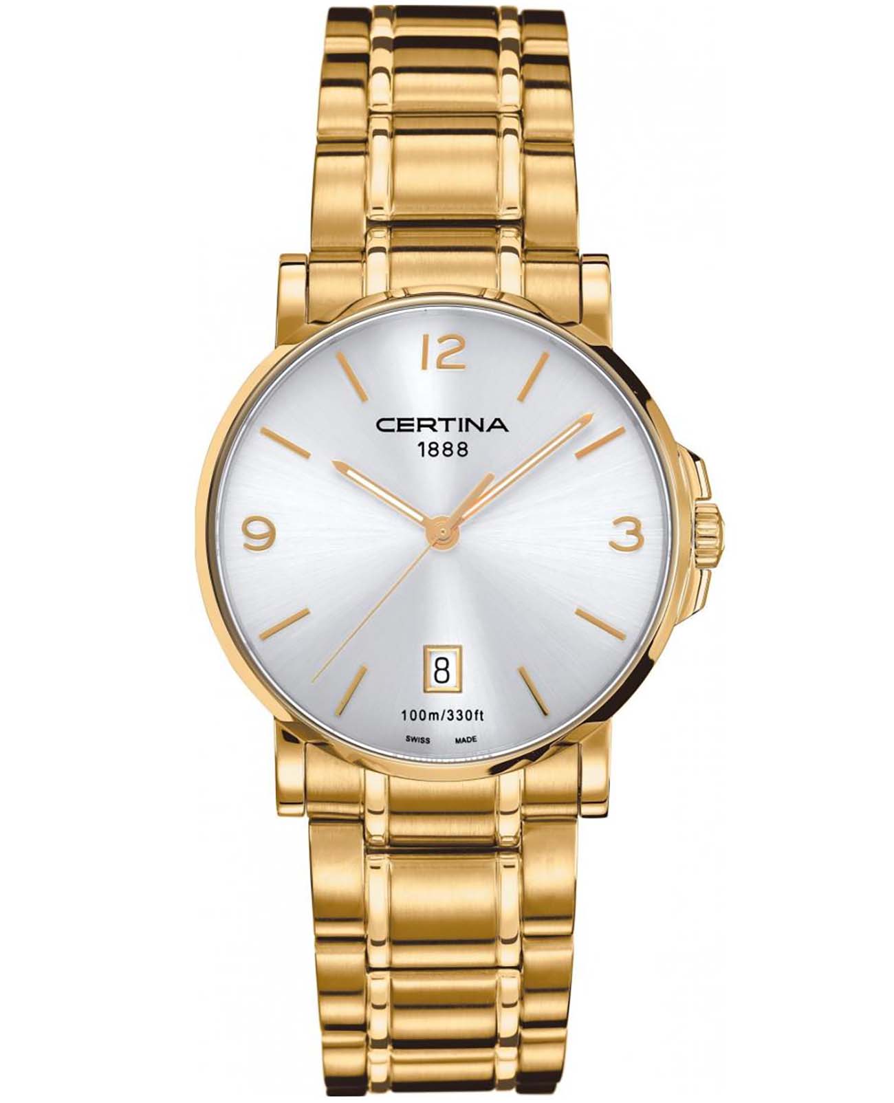 Certina Certina DS Caimano C017.410.33.037.00 DS Caimano C0174103303700 кварцевые мужские часы белый циферблат, браслет сталь c pvd покрытием — вид спереди