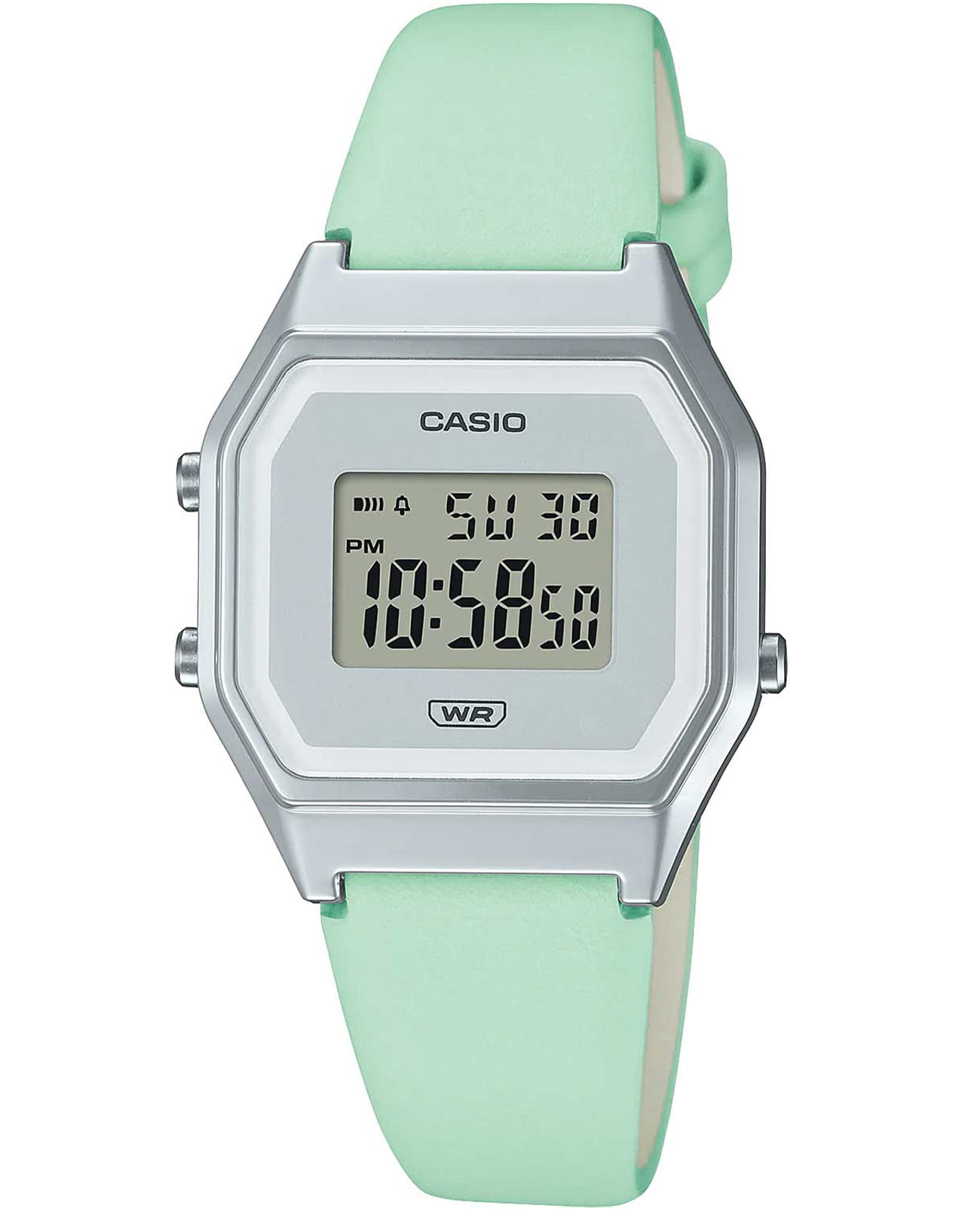 Casio Casio Vintage LA680WEL-3  LA680WEL-3 кварцевые женские часы серый циферблат, браслет кожаный — вид спереди