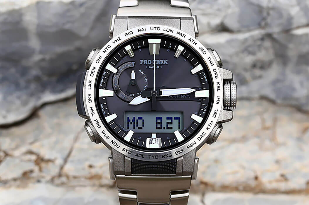 Casio Casio Pro Trek PRW-60T-7A кварцевые мужские часы часы крупный план черный циферблата