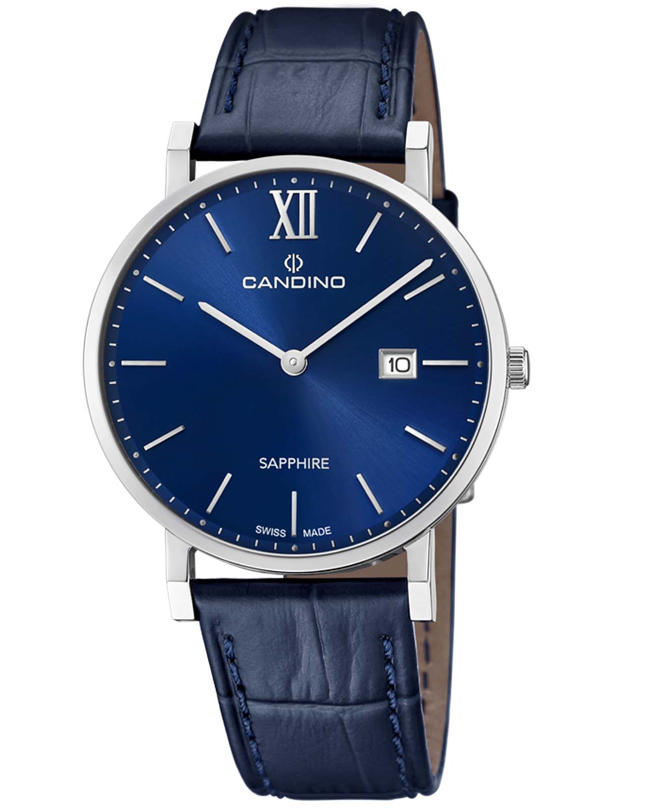 Candino Candino Classic C4724/2  C4724/2 кварцевые мужские часы синий циферблат, браслет кожаный — вид спереди