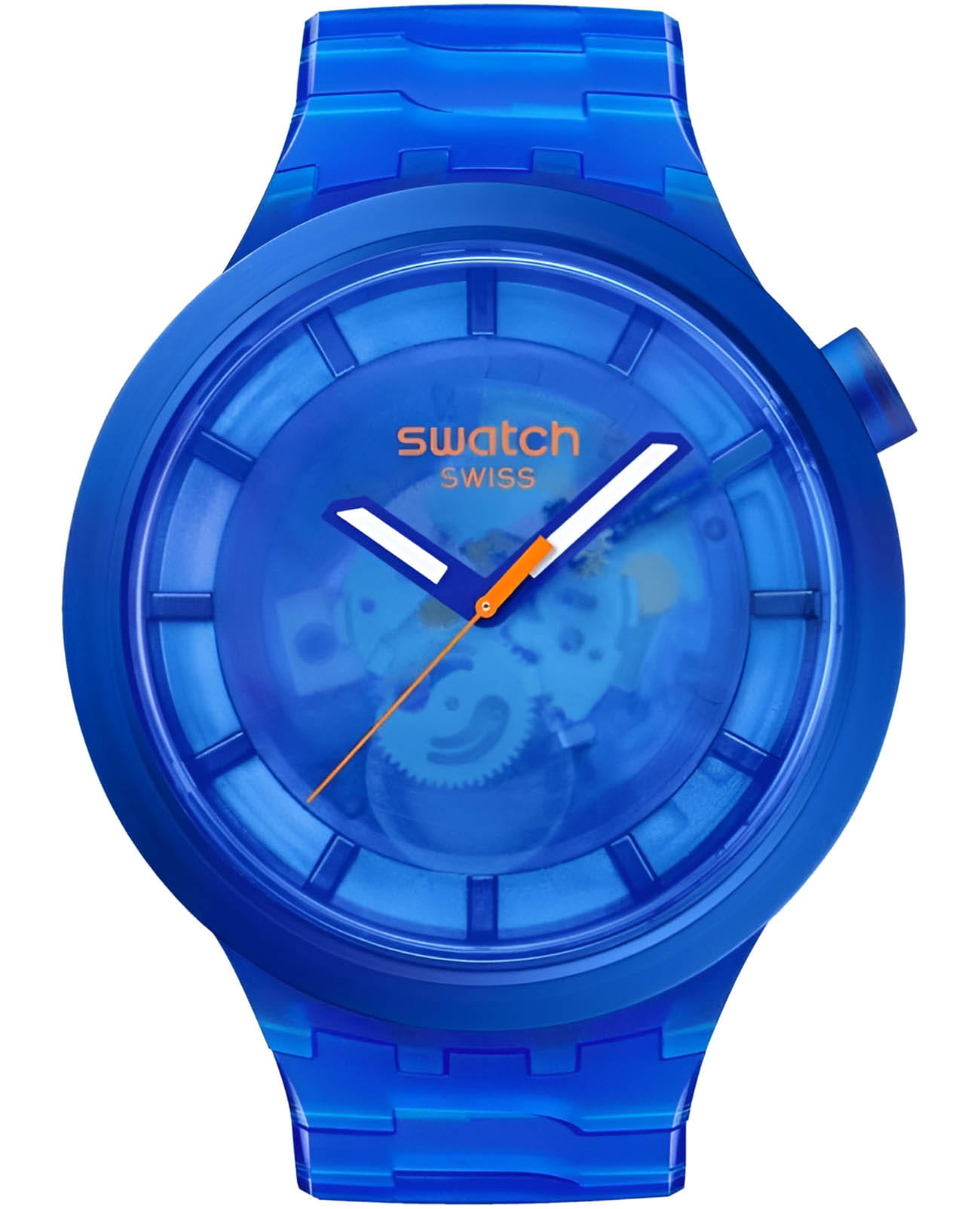 Swatch Swatch Big Bold Biosourced Lacquered SB05N116  SB05N116 кварцевые мужские часы синий циферблат, браслет биоматериал — вид спереди