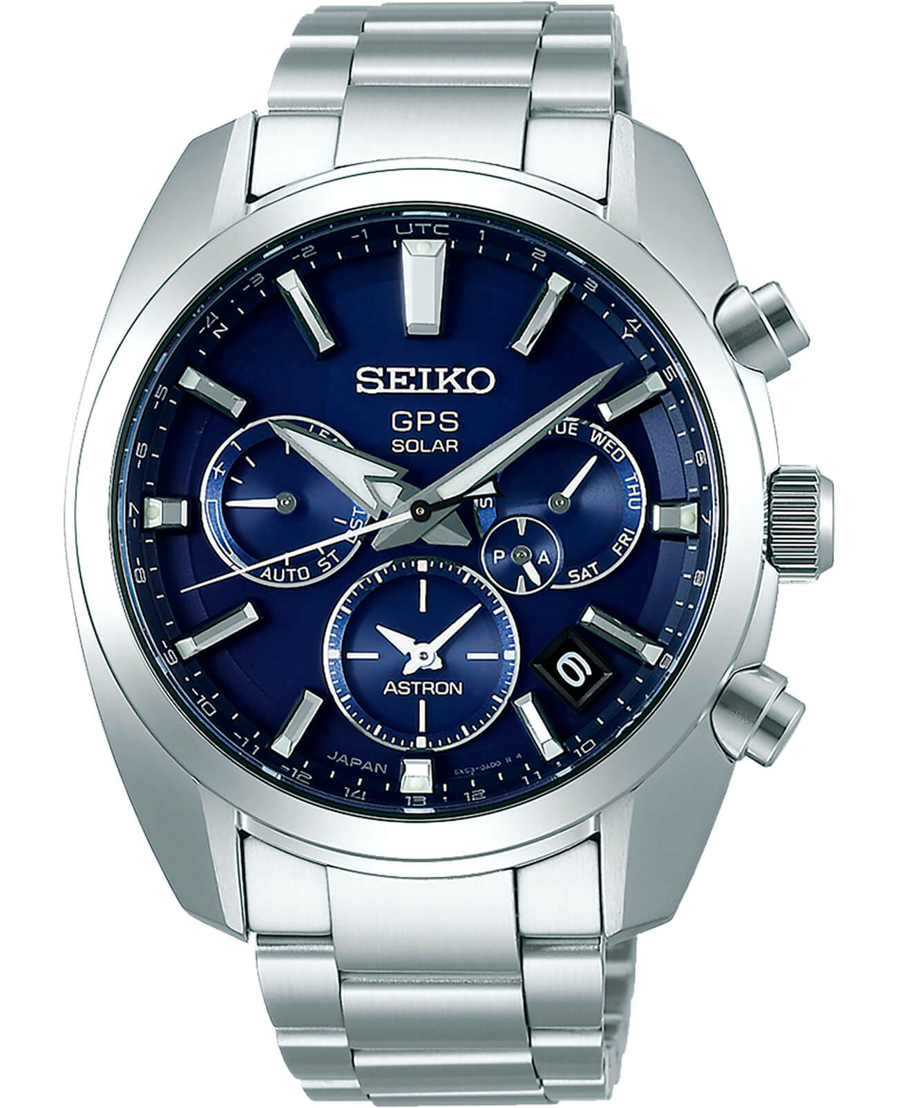 Seiko Seiko Astron GPS Solar SSH019J1  SSH019J1 кварцевые мужские часы синий циферблат, браслет нержавеющая сталь — вид спереди
