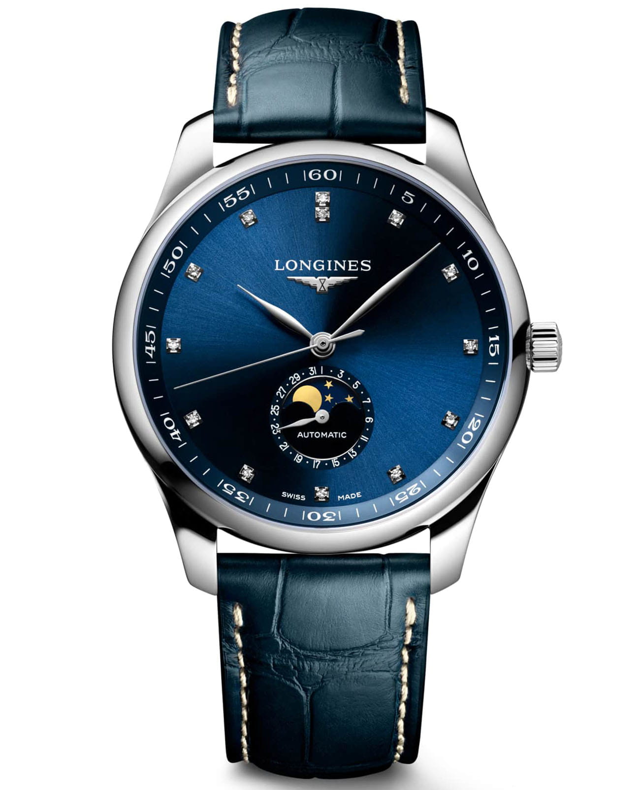 Longines Longines Master Collection L2.919.4.97.0  L29194970 механические мужские часы синий циферблат, браслет кожаный — вид спереди