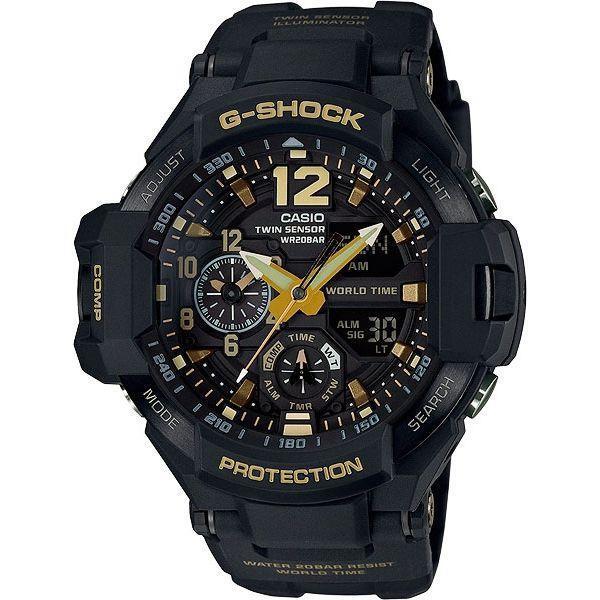 Casio Casio G-Shock GA-1100GB-1A GA GA-1100GB-1A электронные мужские часы черный циферблат, браслет пластик — вид спереди
