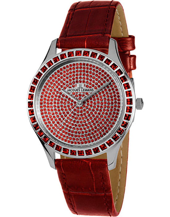 Jacques Lemans Jacques Lemans Classic 1-1841ZH  1-1841ZH кварцевые женские часы серебристый циферблат, браслет кожаный — вид спереди