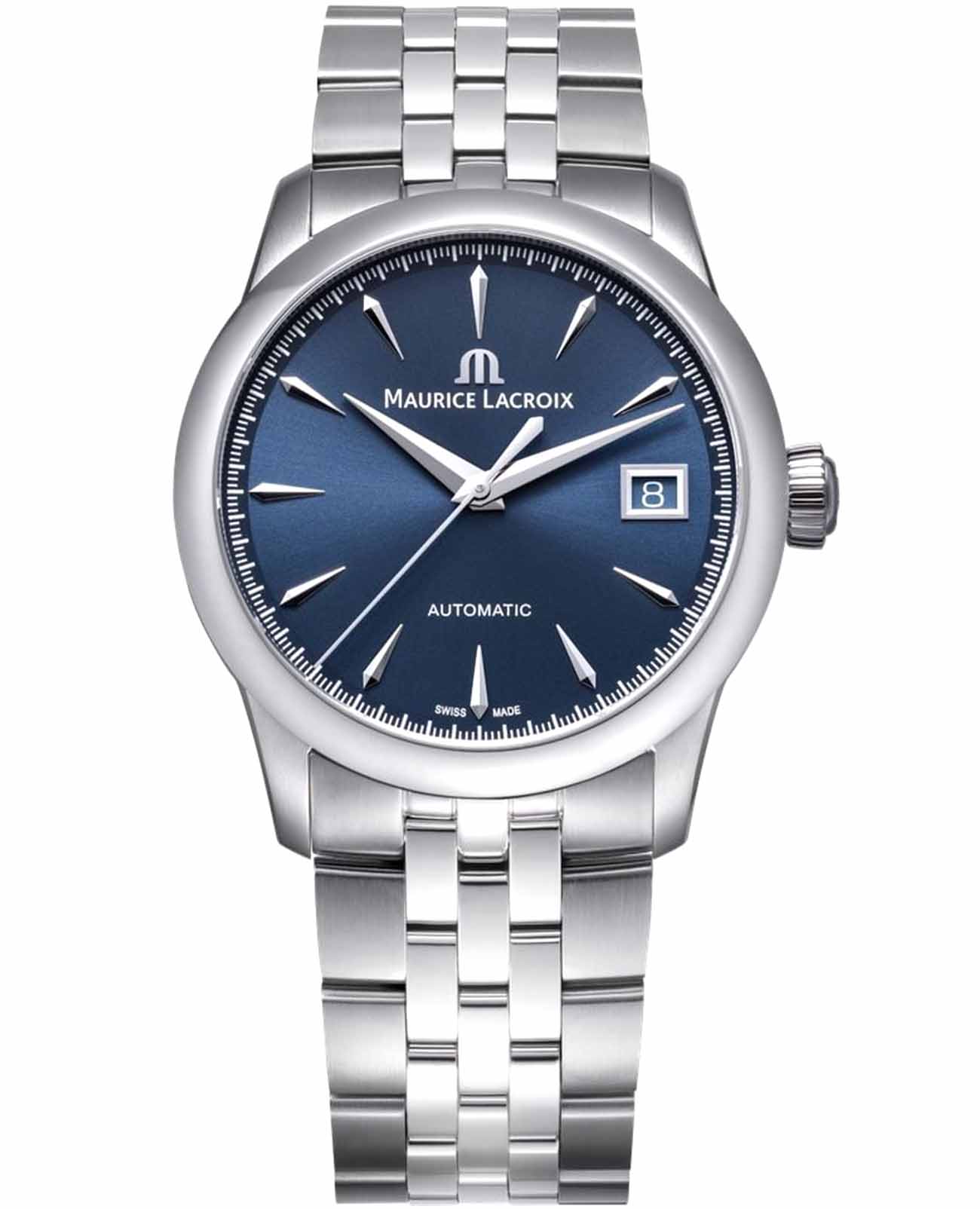 Maurice Lacroix Maurice Lacroix 1975 756007-SS002-430-1  756007-SS002-430-1 механические мужские часы синий циферблат, браслет нержавеющая сталь — вид спереди