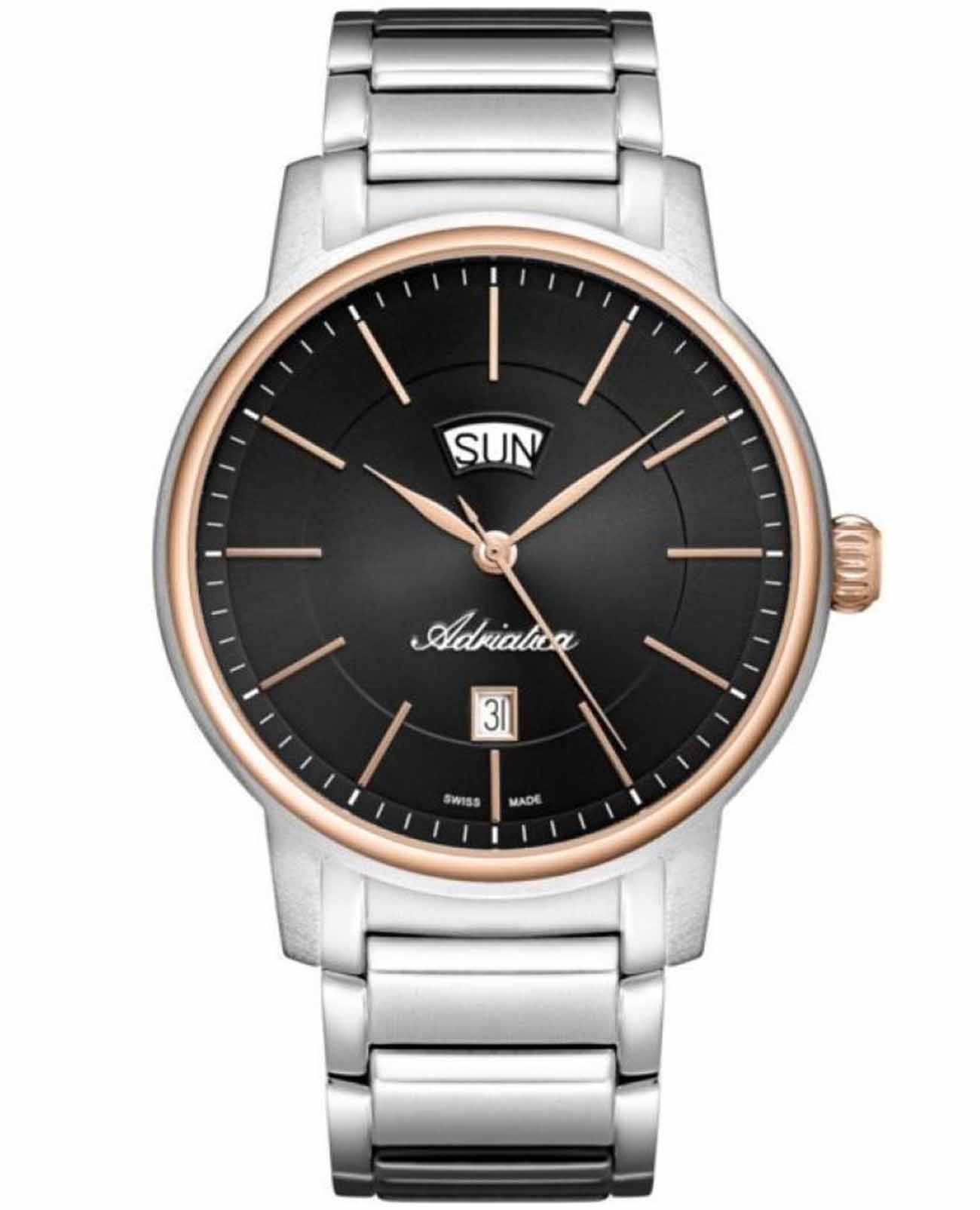 Adriatica Adriatica A1144.R114Q  A1144.R114Q кварцевые мужские часы черный циферблат, браслет нержавеющая сталь 316l — вид спереди