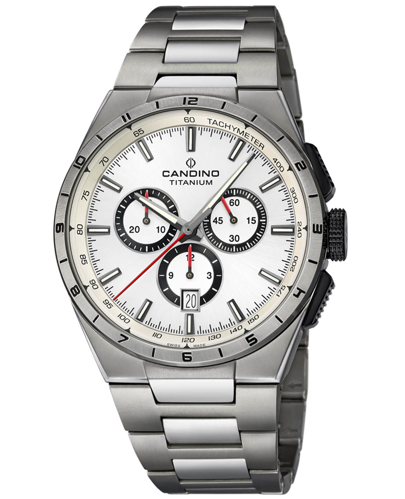 Candino Candino Titanium Chrono C4603/A  C4603/A кварцевые мужские часы белый циферблат, браслет титановый — вид спереди