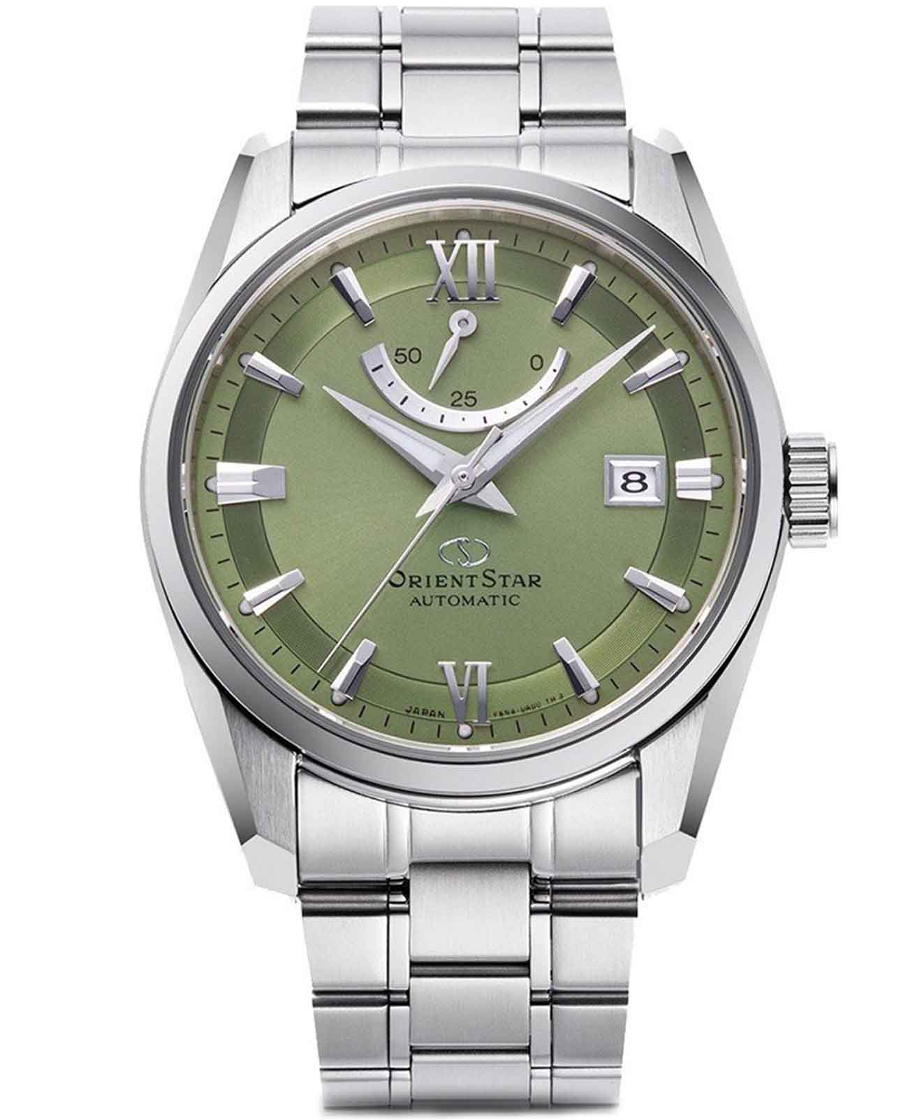 Orient Orient Star RE-AU0107E (RK-AU0107E)  RE-AU0107E механические мужские часы зеленый циферблат, браслет нержавеющая сталь — вид спереди