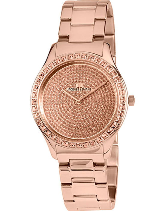 Jacques Lemans Jacques Lemans 1-1841ZL  1-1841ZL кварцевые женские часы розовый циферблат, браслет сталь с ip покрытием — вид спереди
