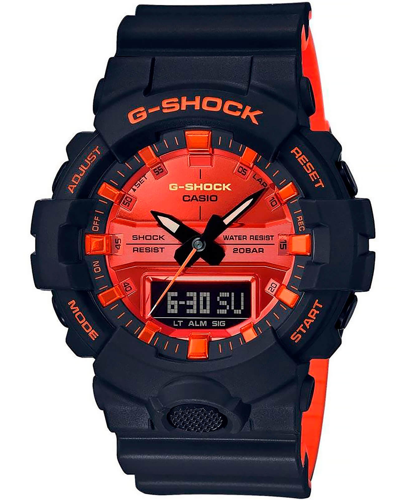 Casio Casio G-Shock GA-800BR-1A GA GA-800BR-1AER электронные мужские часы оранжевый циферблат, браслет пластик — вид спереди